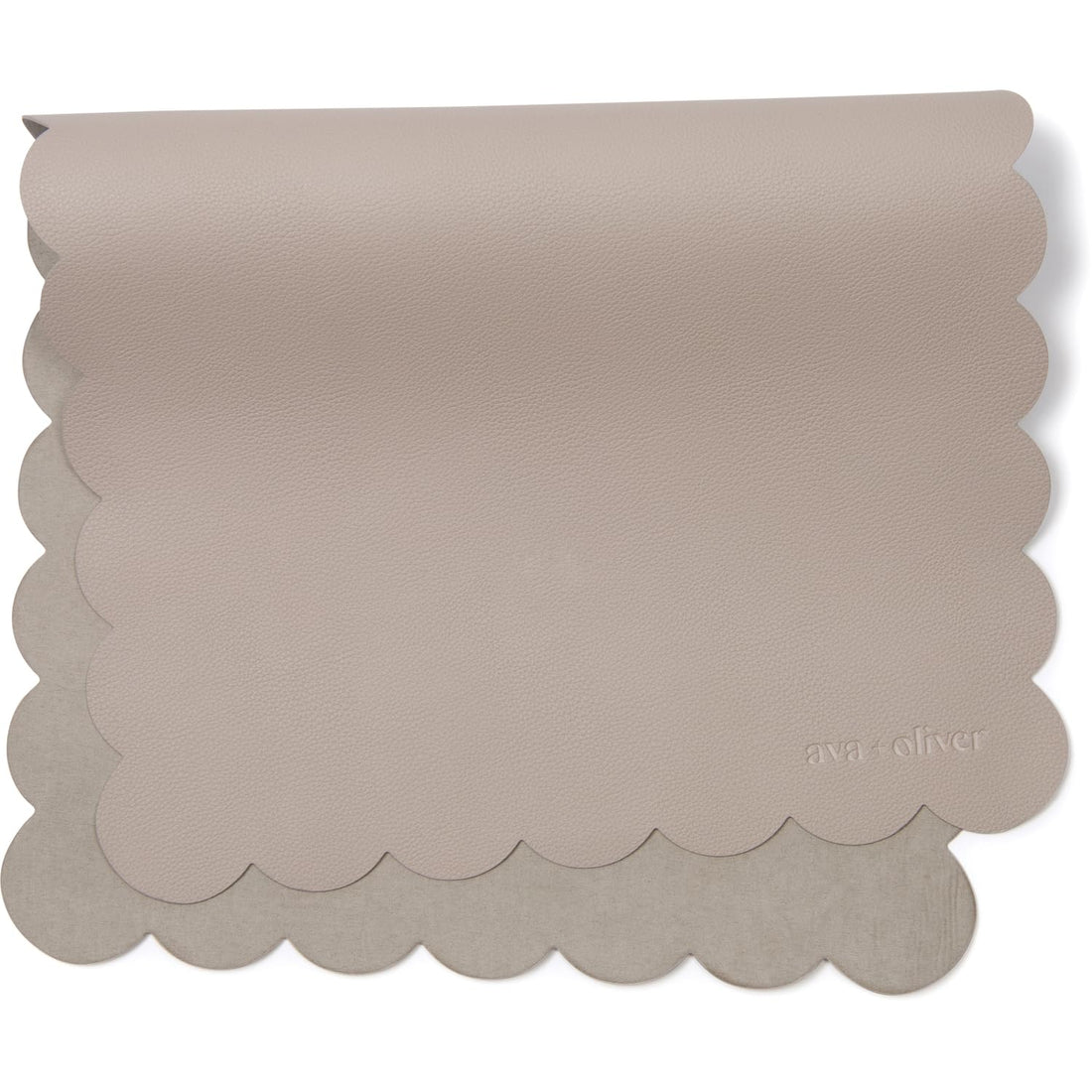 Ava + Oliver Vegan Leather Changing Pad - Portable, Wipeable, Foldable (16 x 30 in) - Multipurpose Diaper Changing Mat (Grey Scallop)
