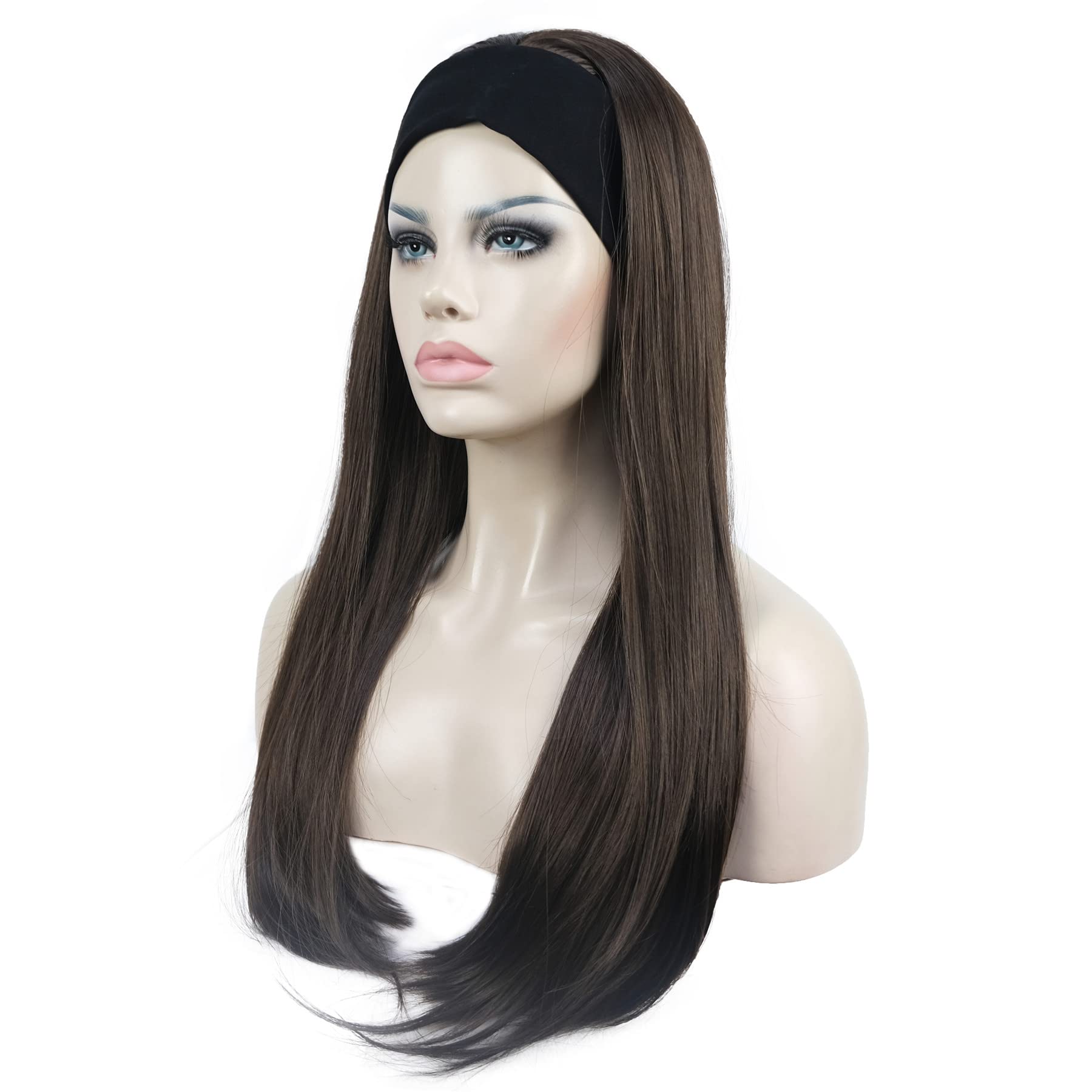 #6-Chestnut Brown: Aimole Long Straight 3/4 Women'S Wigs Hair Piece Synthetic Hair With Black Headband(6-Chestnut Brown)