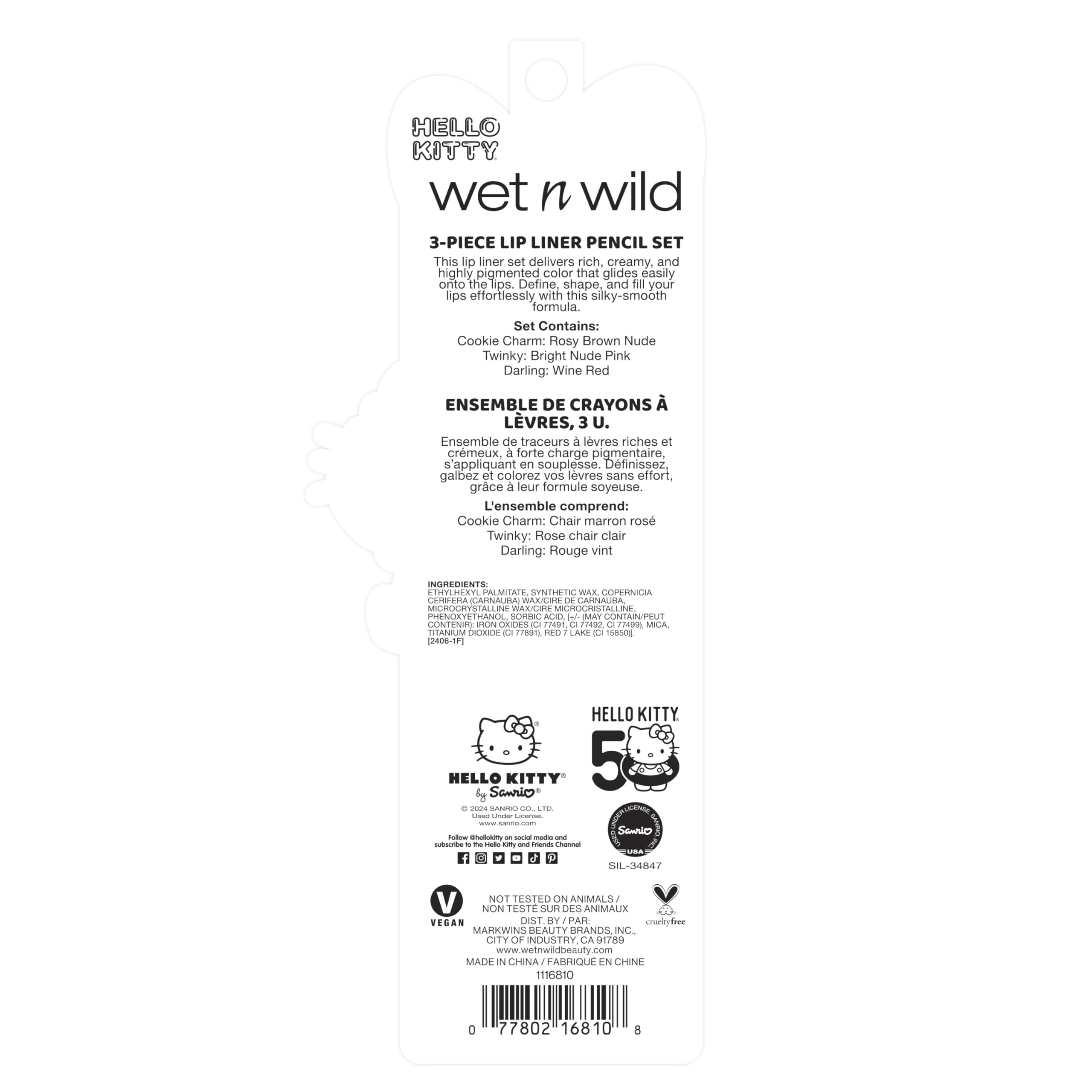 wet n wild Hello Kitty 3-Piece Lip Liner Pencil Set, Lip Defining Silky Smooth Formula, Highly Pigmented Long-Wearing Finish, Cruelty-Free & Vegan