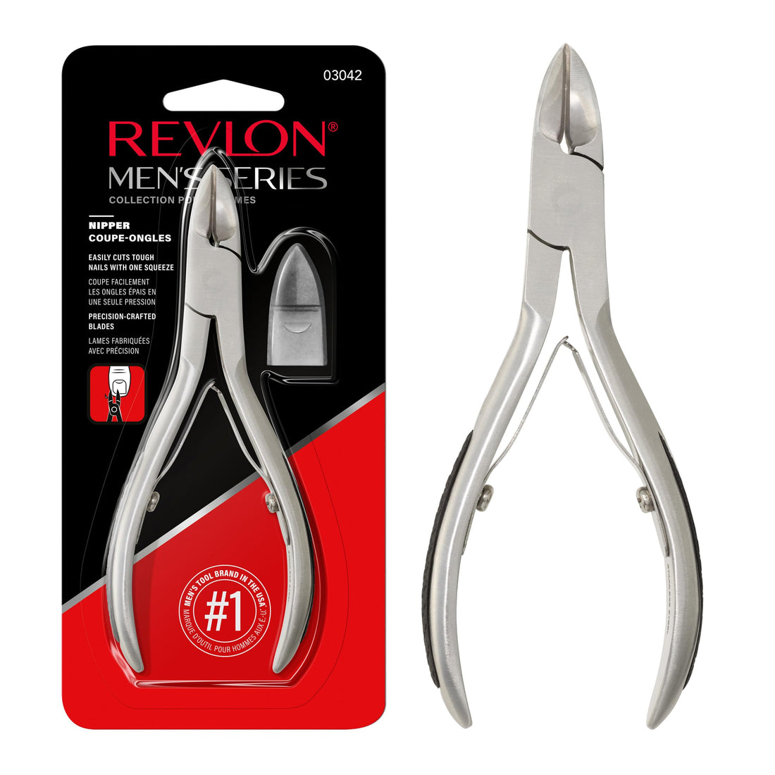 Revlon Nail Clipper for Men, Durable for Tough Fingernail and Toenail Trimming, Ergonomic No-Slip Grip Handle, Stainless Steel, 1 count