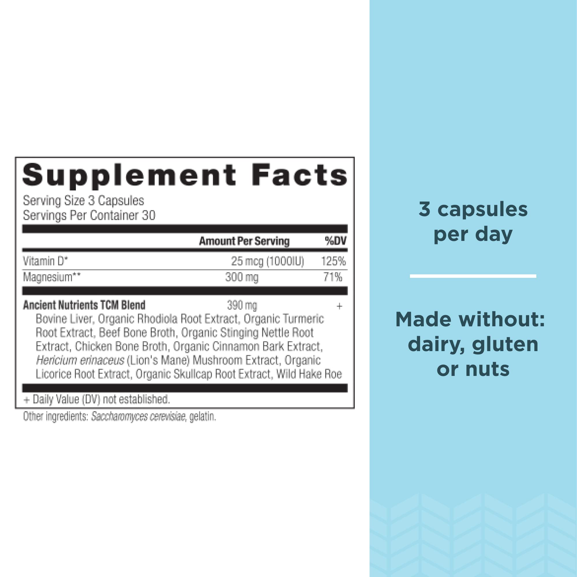 Magnesium Supplement by Ancient Nutrition, Magnesium 300mg with Vitamin D for Immune Support, Adaptogenic Herbs, Enzyme Activated, Paleo & Keto Friendly, 90 Capsules