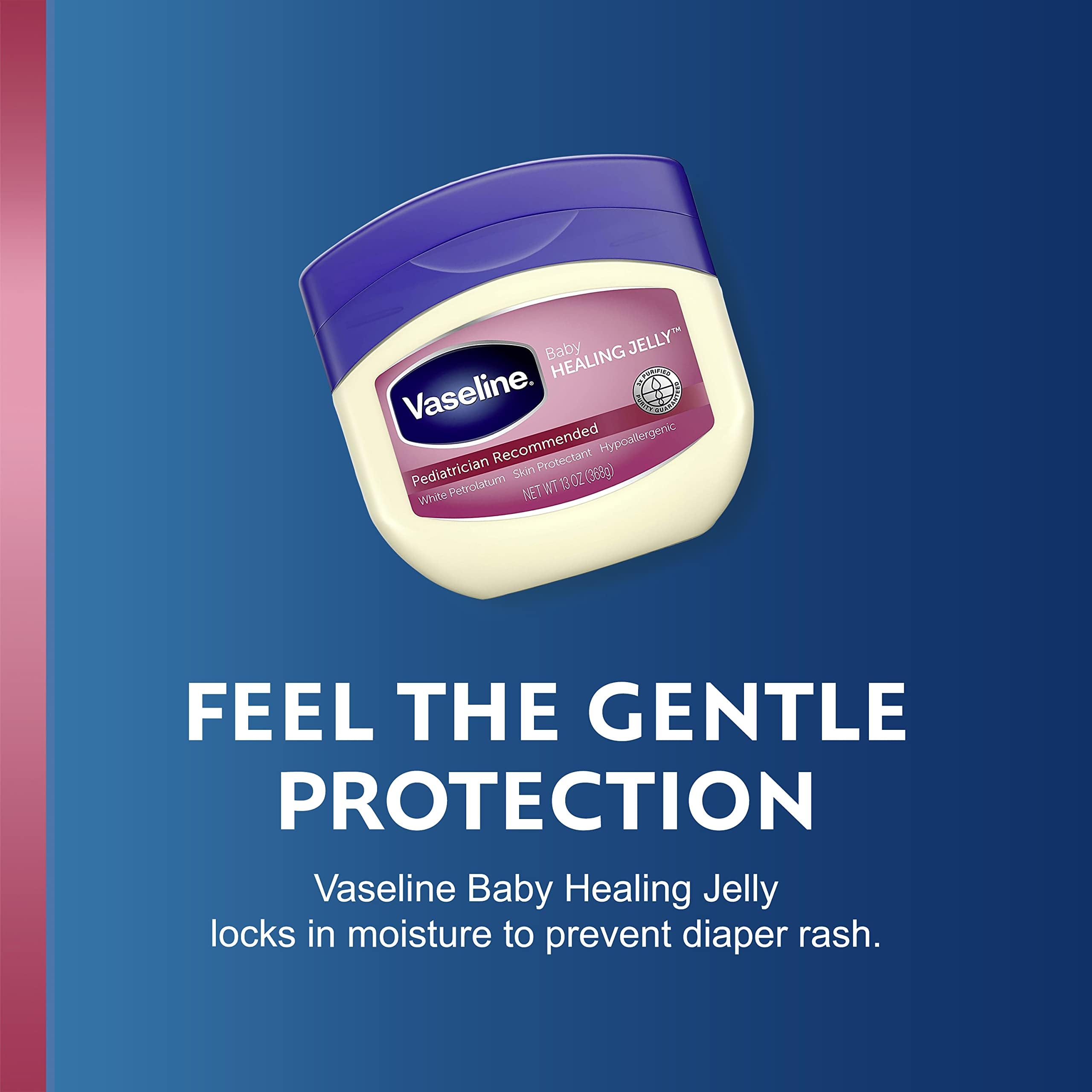 Vaseline Healing Jelly Baby, 2-Pack – Hypoallergenic Moisturizer for Baby Care, Diaper Rash, Sensitive and Dry Skin, Baby Powder Scent, 13 Oz Ea