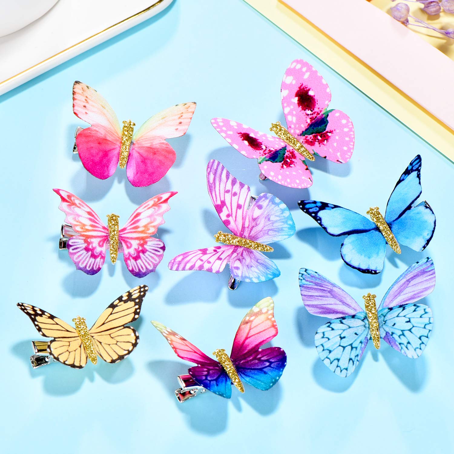 Gejoy 16 Pieces Butterfly Clips Baby Hair Clips Butterfly Glitter Barrette for Women Girl and Infant, 8 Styles