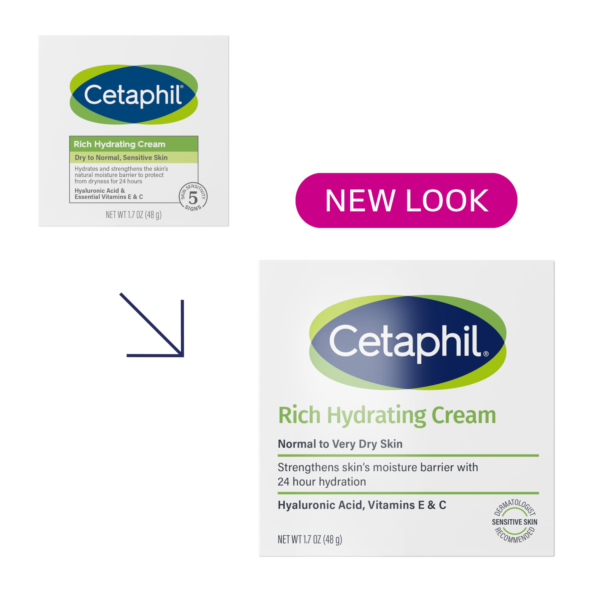 Cetaphil Rich Hydrating Night Cream for Face with Hyaluronic Acid, Vitamin E & C - Moisturizing Cream For Dry To Very Dry & Sensitive Skin, 1.7 oz