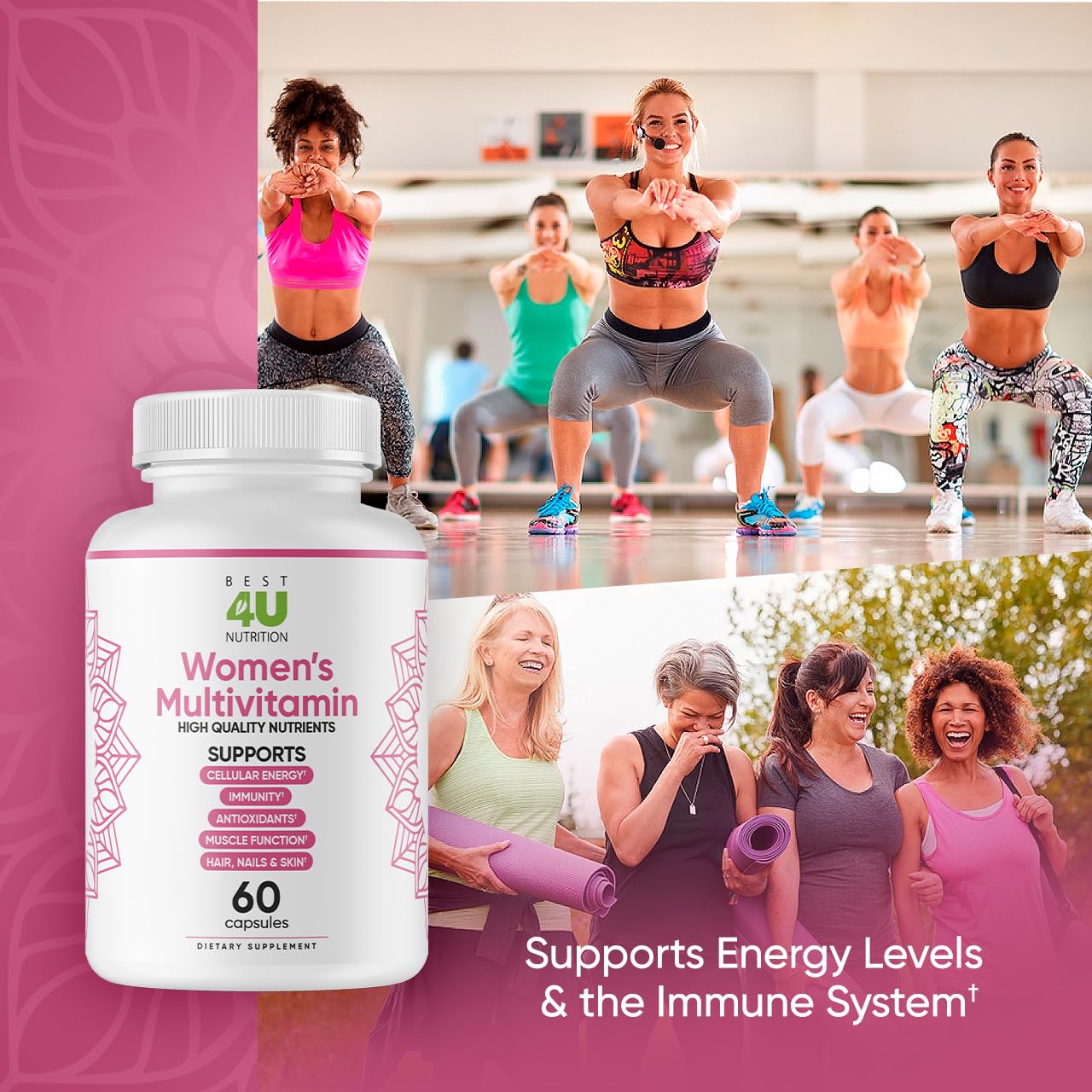 BEST 4U NUTRITION Multi for Her, 60 Capsules, Multivitamin & Multi-Mineral Supplement for Women, Helps Support her Immune System, Muscle Function & Hair, Nails & Skin