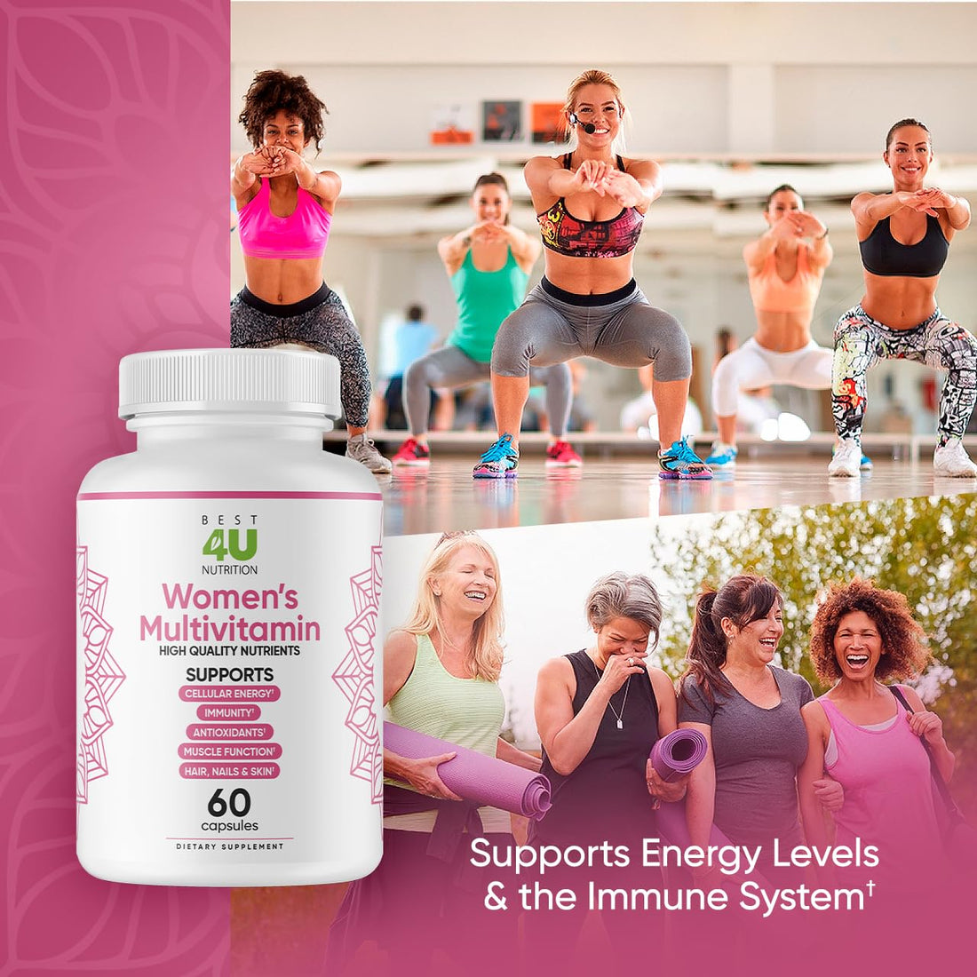 BEST 4U NUTRITION Multi for Her, 60 Capsules, Multivitamin & Multi-Mineral Supplement for Women, Helps Support her Immune System, Muscle Function & Hair, Nails & Skin