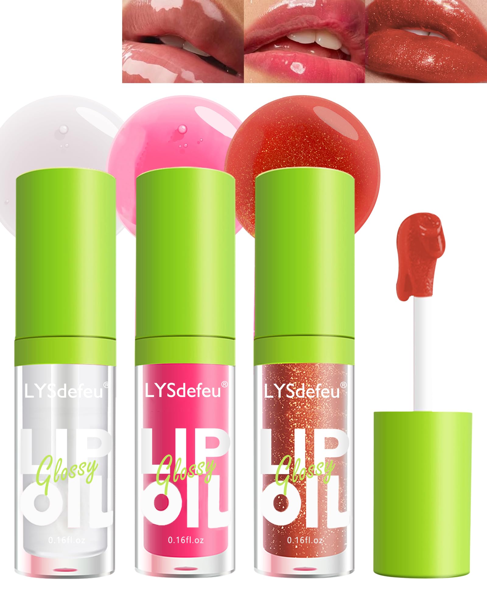 3 Colors Lip Oil Lip Glaze,Tinted Lip Gloss,Hydrating Lip Glow Oil Lipgloss,Transparent Pink Lip Stain Tinted Fat Lip Oil,Clear Glow Reviver Lip Care Oil,Women's Day Makeup Gift for Women-1+2+6