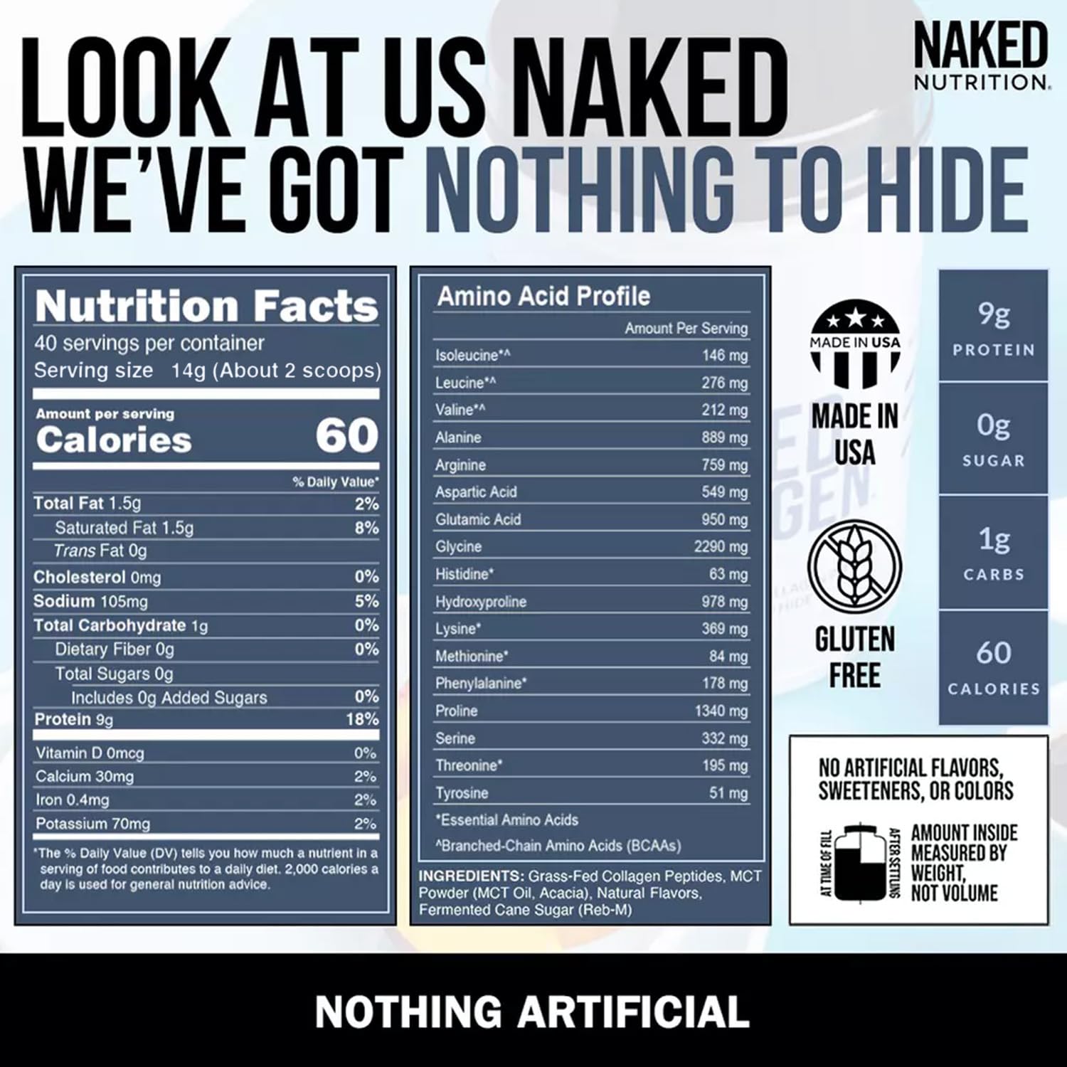 Naked Collagen Coffee Creamer - Caramel Collagen Creamer For Coffee - Dairy-Free, Gluten-Free, GMO-Free - Support Hair, Skin, and Nails - 40 Servings