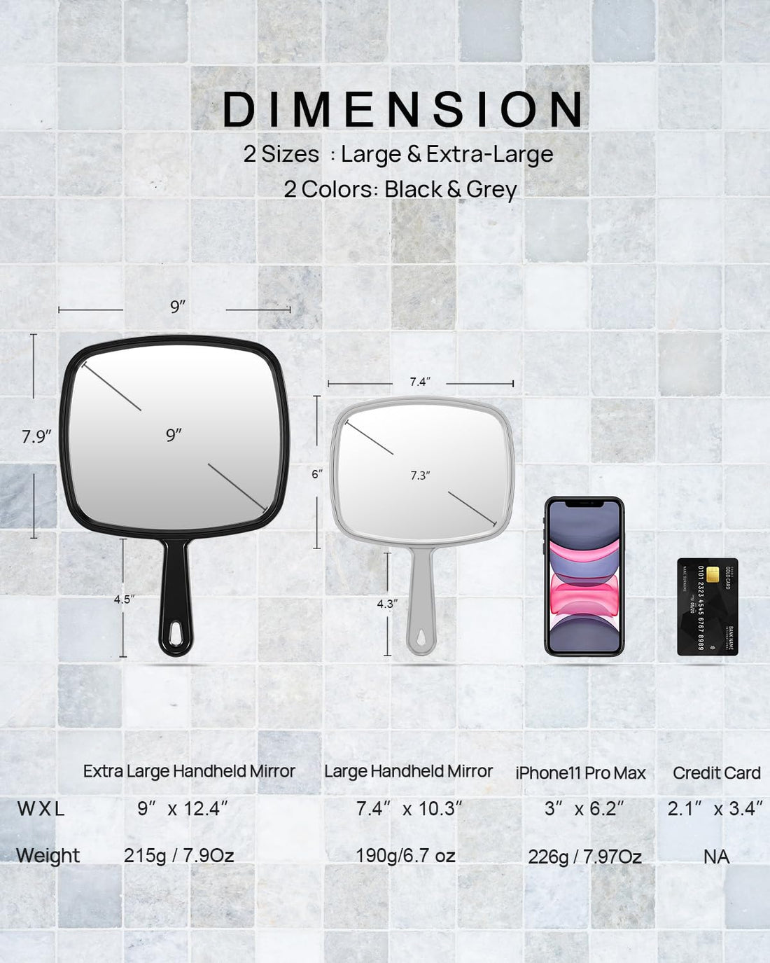 PROTECLE Extra Large Hand Mirror, Salon Barber Hairdressing Handheld Mirror with Handle (Square Black 9 x 12.4)