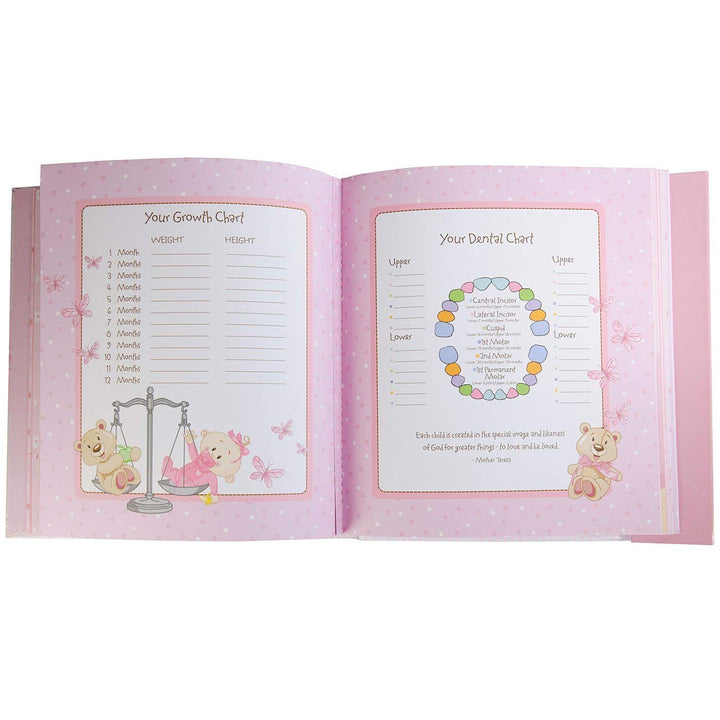 Christian Art Gifts Girl Baby Book of Memories Pink Keepsake Photo Album | Our Baby Girl Memory Book | Baby Book with Bible Verses, The First Year