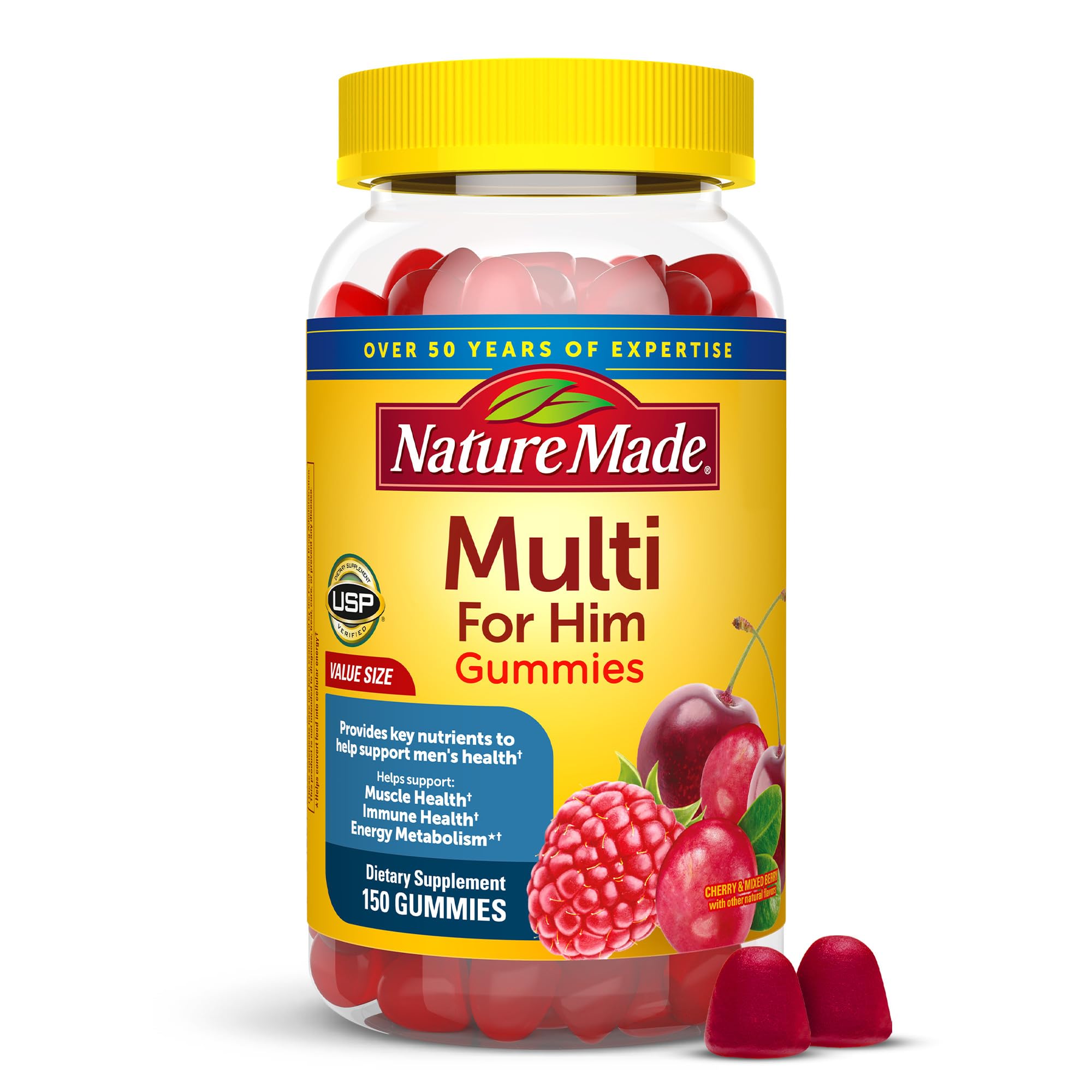 Nature Made Multi for Him, Multivitamin for Men for Energy Metabolism Support, Mens Multivitamins, 150 Gummy Vitamins and Minerals, 75 Day Supply