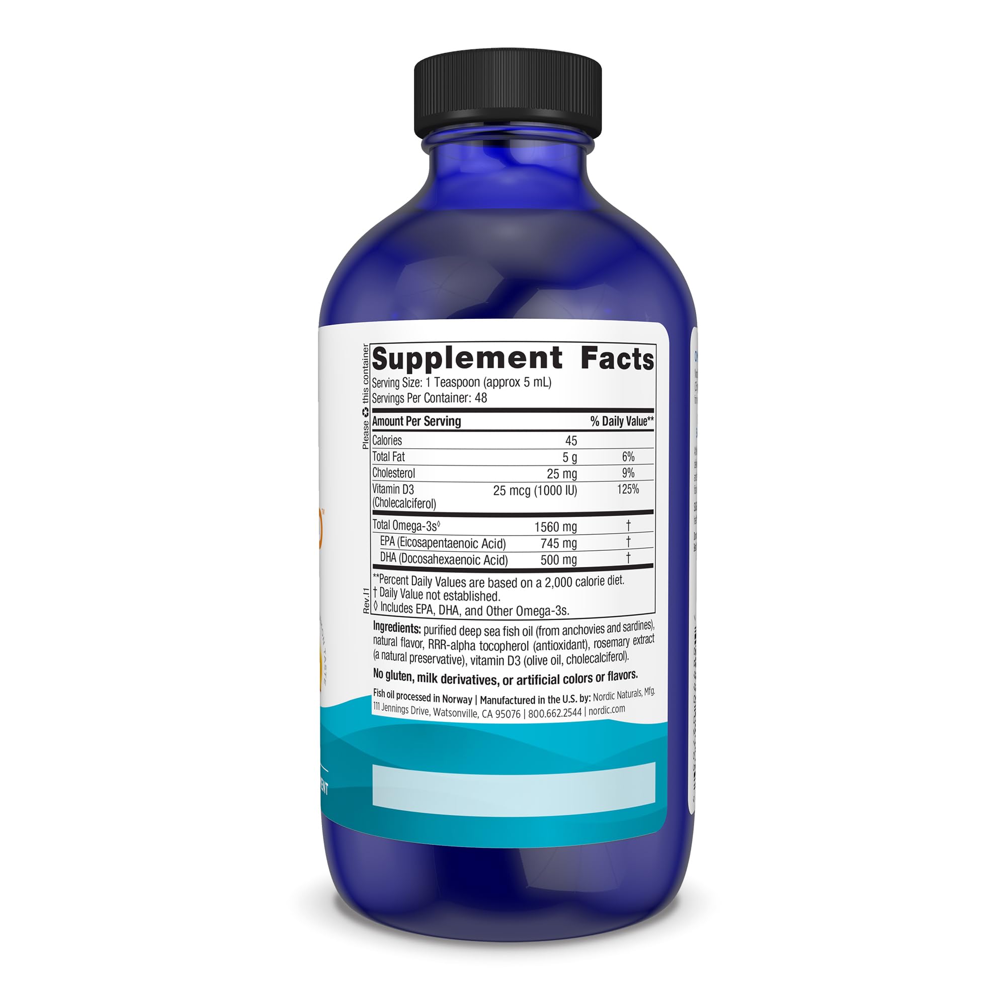 Nordic Naturals Omega-3D, Lemon Flavor - 8 oz - 1560 mg Omega-3 + 1000 IU Vitamin D3 - Fish Oil - EPA & DHA - Immune Support, Brain & Heart Health, Healthy Bones - Non-GMO - 48 Servings