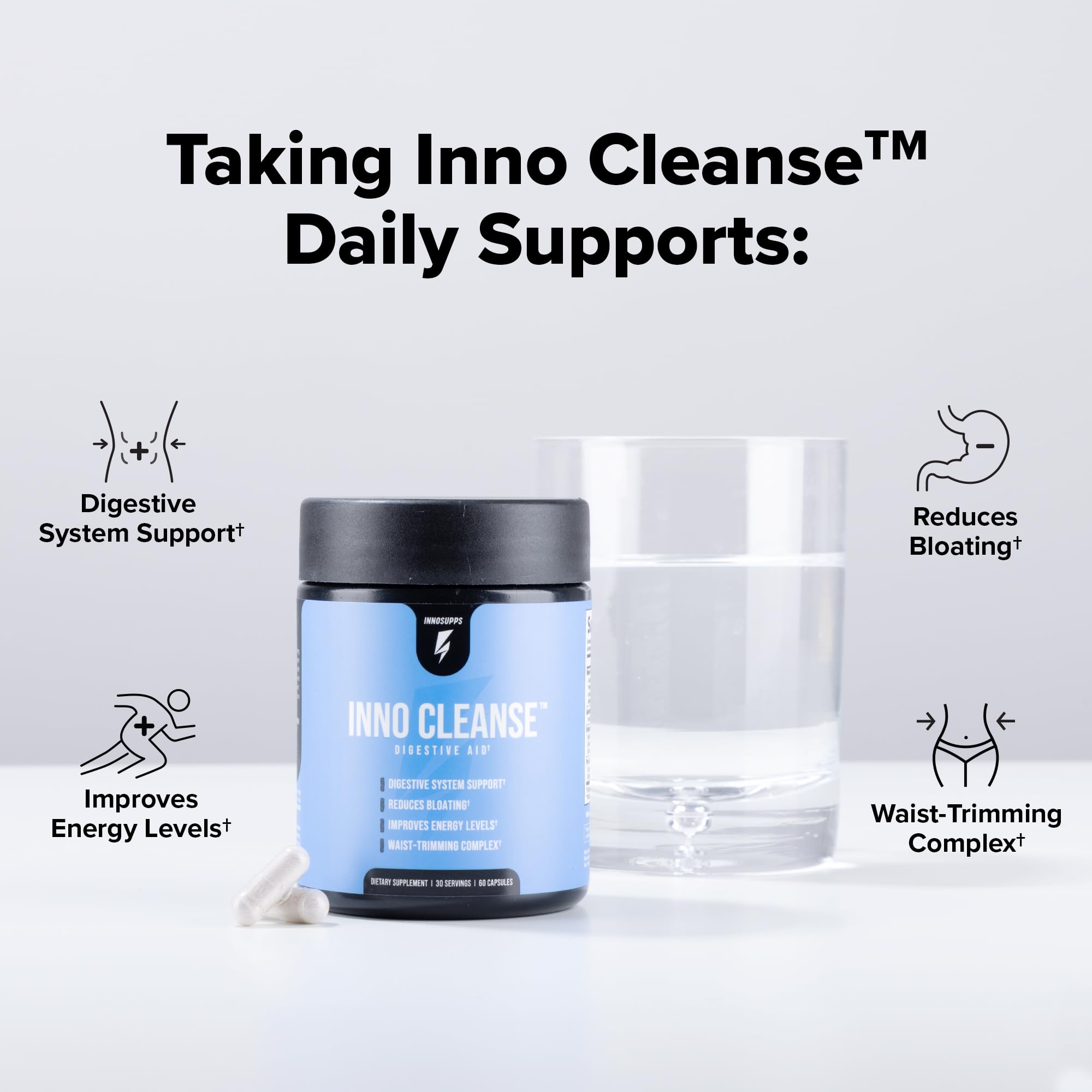 Inno Cleanse - Waist Trimming Complex | Digestive System Support & Aid | Reduced Bloating | Improves Energy Levels | Gluten Free, Vegan Friendly