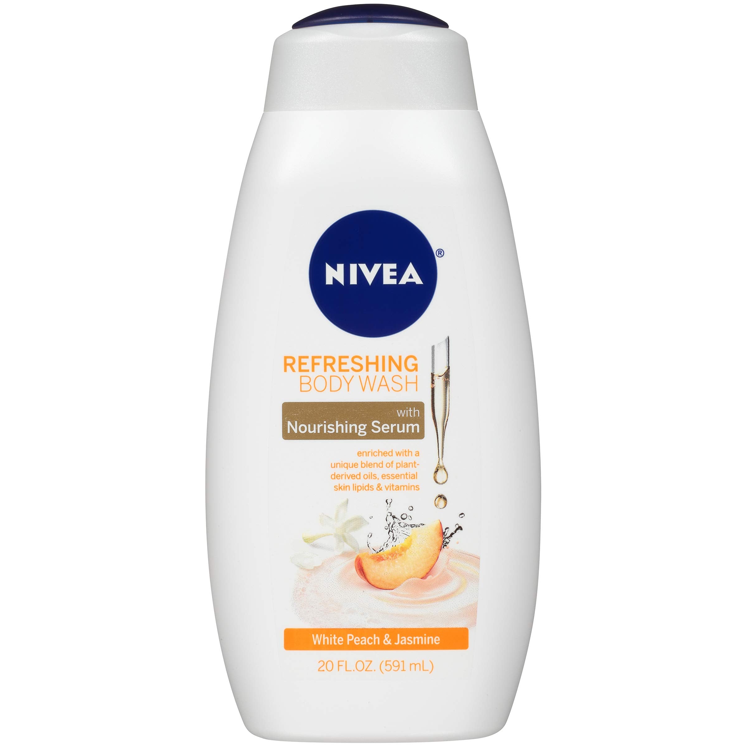 NIVEA Refreshing White Peach and Jasmine Body Wash - with Nourishing Serum - 20 Fl. Oz. Bottle