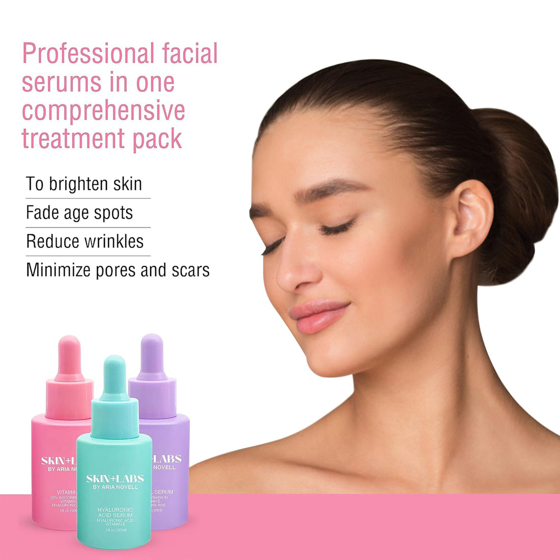 Skin+Labs by Aria Novell Skincare Bundle - Set of 3 Skin Care Set With Vitamin C, Retinol, Hyaluronic Acid Serum - Facial Care Solutions For Brightening, Lifting Fine Lines & Wrinkles, Hydrating Skin