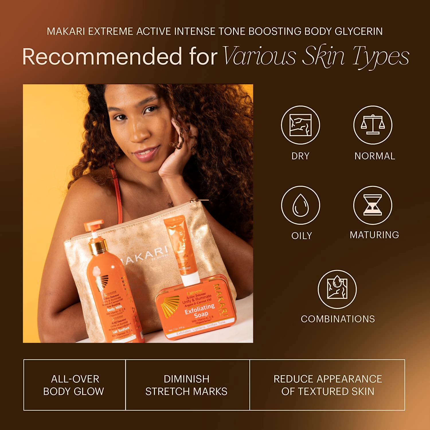 Makari Extreme Carrot & Argan Oil Skin Toning Glycerin 16.8oz - Lightening & Tightening Moisturizer for Face & Body with Organiclarine - Whitening Treatment for Dark Spots