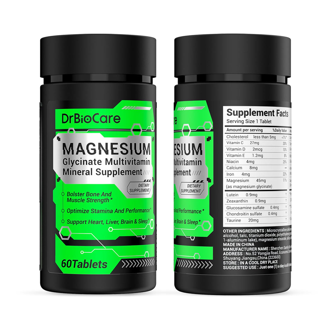 DrBioCare Energy Boost & Magnesium Glycinate, Contains Vitamin D3, Vitamin C, Turmeric Supplement, Ashwagandha Supplement, Milk Thistle, Calcium Supplement & Magnesium Supplement 120 Tablets