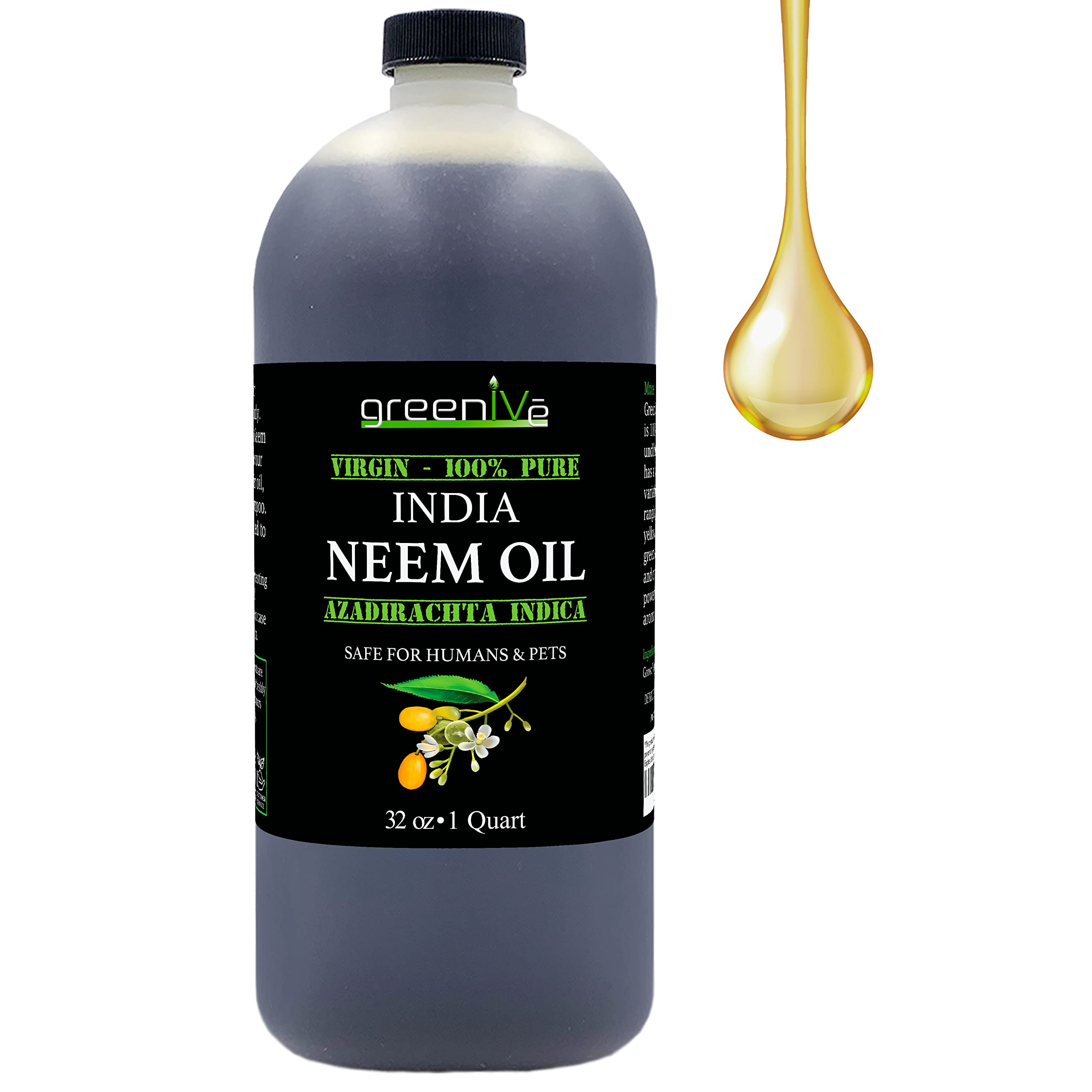 Greenive - Neem Oil - 100% Organically Grown Neem Oil - Cold Pressed Virgin Neem Oil - Exclusively on Amazon (32 Ounce)
