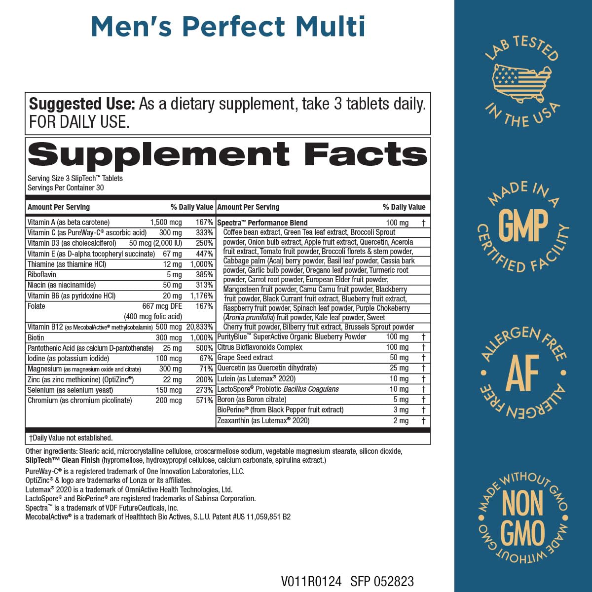 Purity Products Men's Perfect Multi from Vitamins, Minerals and Phytonutrients - Promotes Energy, Vitality and Stamina - Easy to Swallow - 90 Tablets