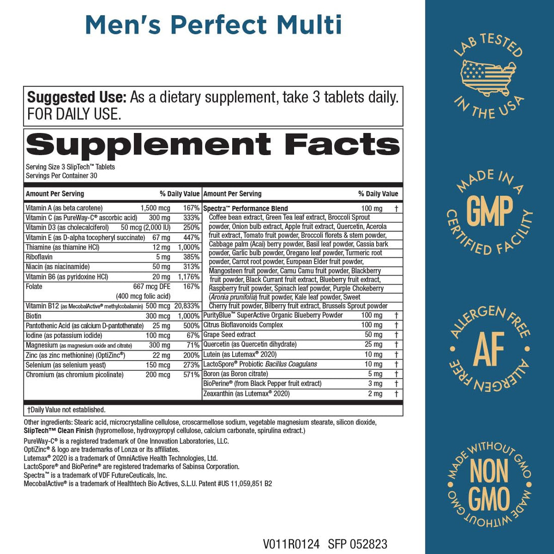 Purity Products Men's Perfect Multi from Vitamins, Minerals and Phytonutrients - Promotes Energy, Vitality and Stamina - Easy to Swallow - 90 Tablets
