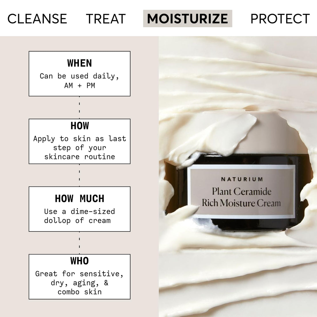 Naturium Plant Ceramide Rich Moisture Cream Jumbo, Hydrating & Anti-Aging Skincare, 3.5 oz