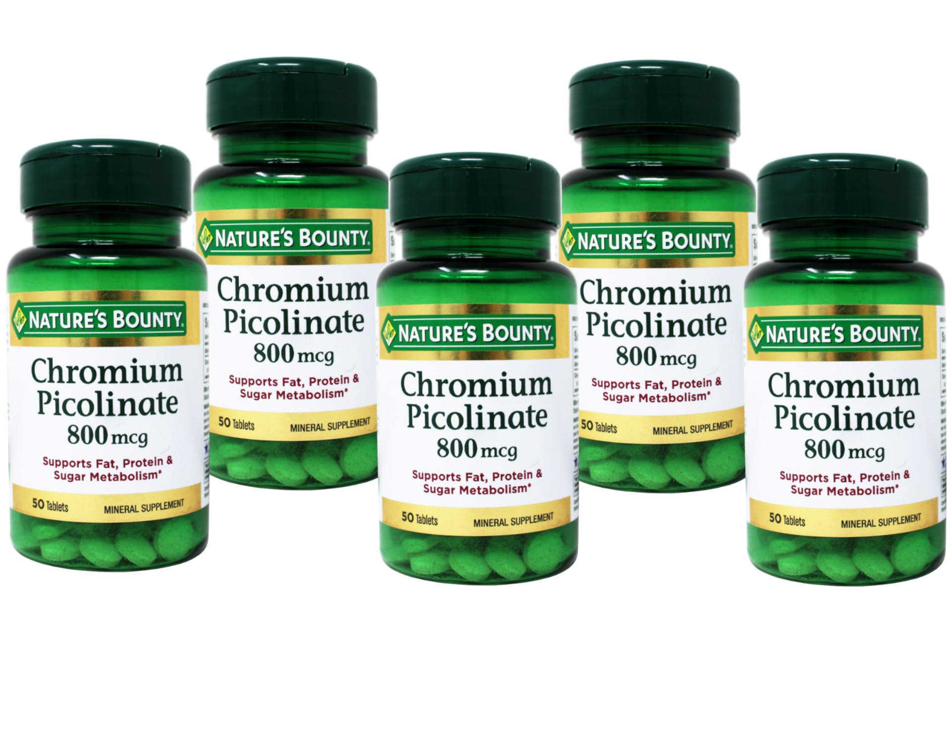 Nature's Bounty Mega Chromium Picolinate 800 mcg tablets 50 ea (Pack of 5)