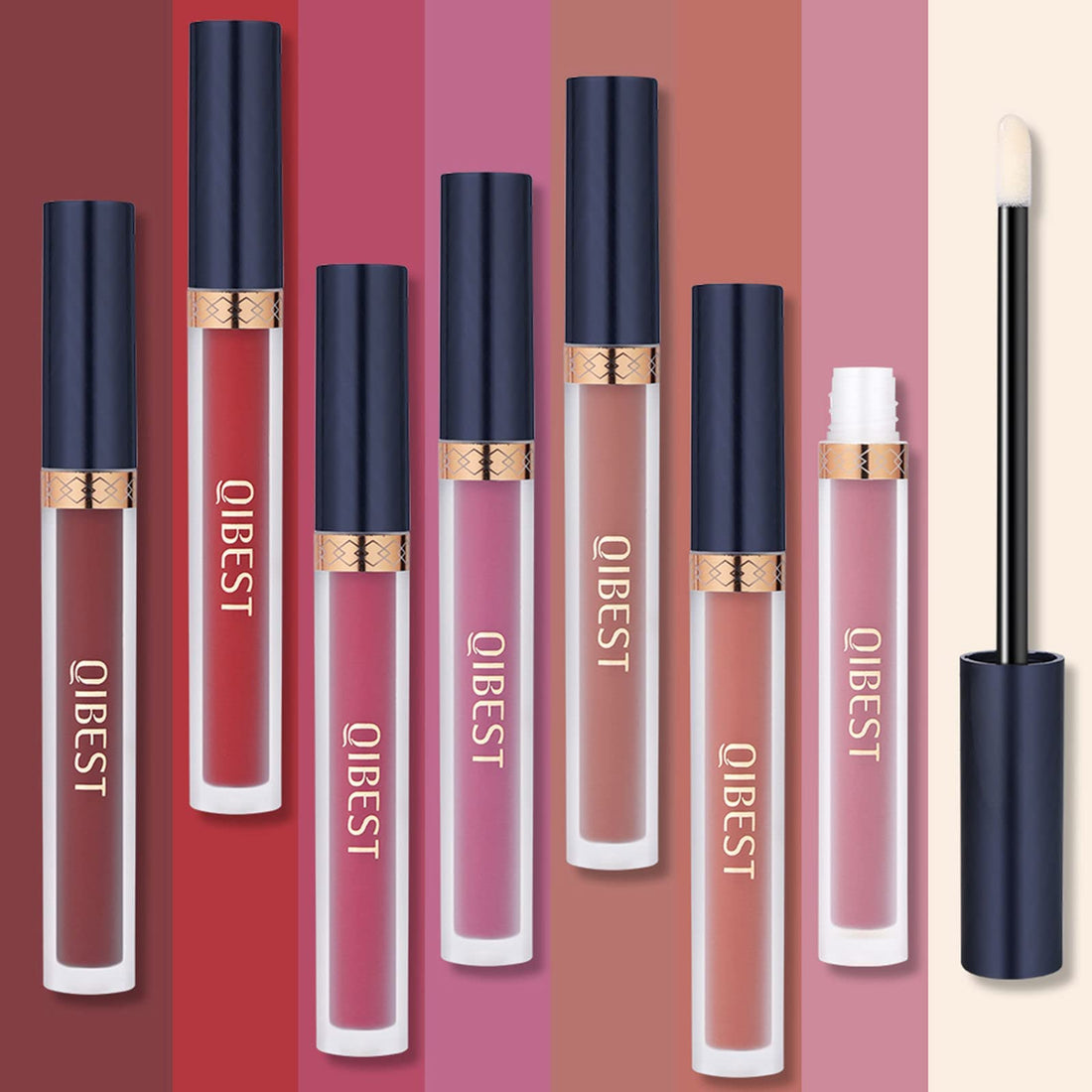7Pcs Matte Liquid Lipstick + 1Pcs Lip Plumper Makeup Set Kit, Long Lasting Waterproof Velvet Lip Gloss Set, Pigmented Halloween Lip Makeup Gift Sets for Girls and Women