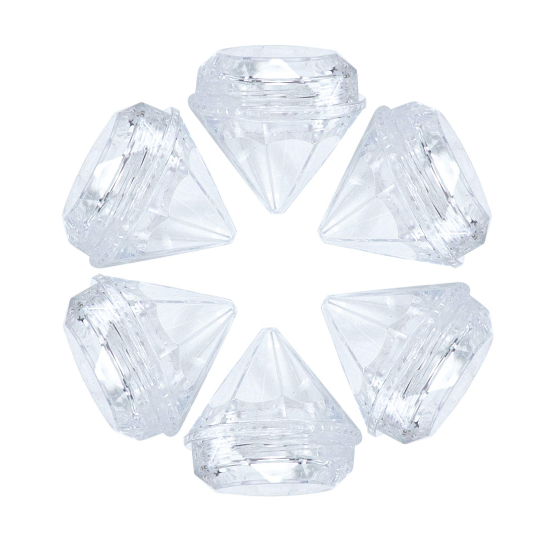 AUEAR, 50 Pack Diamond Shaped Clear Jars 5 ML Empty Refillable Cosmetic Small Jar Makeup Container with Lids Sample Trial Case Storage Box for Party Favors Container Decor