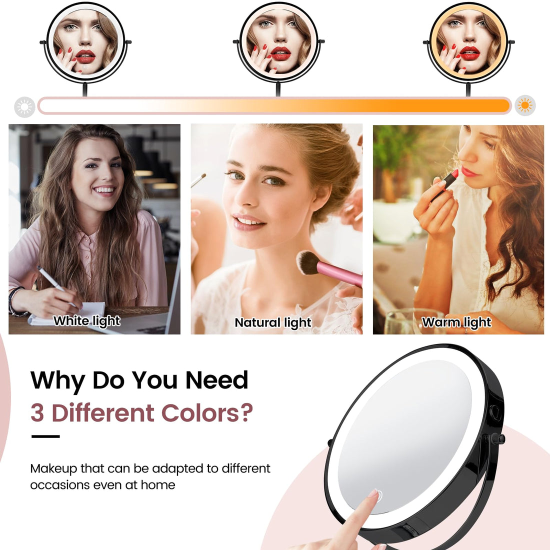 AumVum 8 Vanity Mirror with Lights Rechargeable, 1X/10X Magnifying Mirror with Light Double Sided Touch Screen 3 Colors 54 LED Lights Brightness Adjustable 360° Rotation for Bedrooms