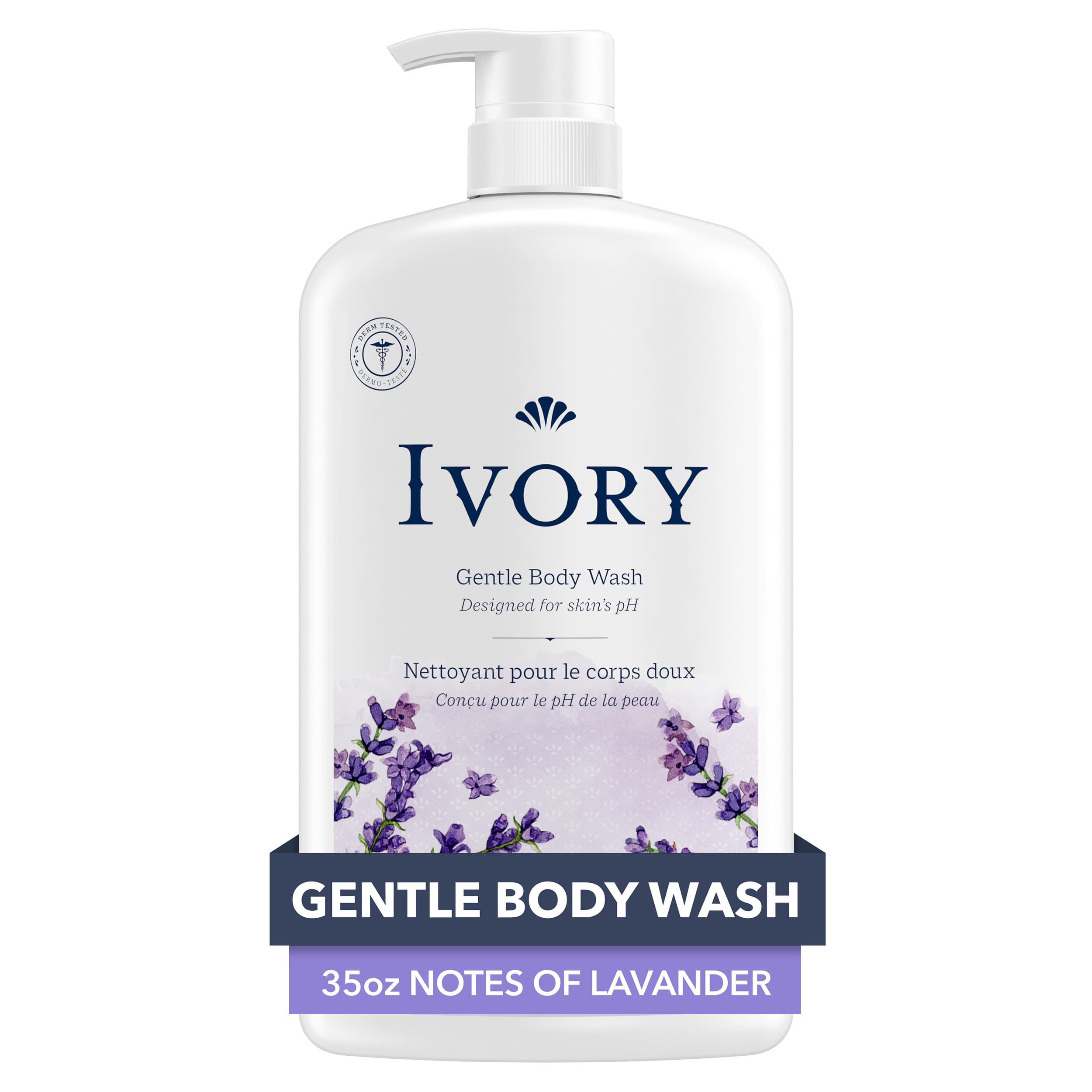 Ivory Body Wash, Designed for the Whole Family, Gentle Formula, Free of Dyes Heavy Perfumes Parabens Phthalates & Silicones, Lavender Scent, 35 oz