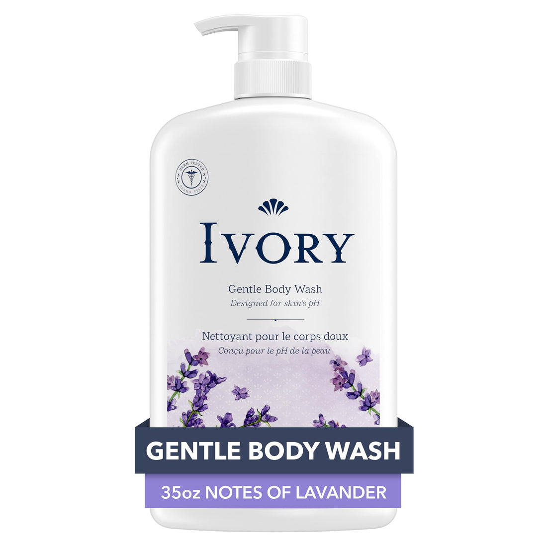 Ivory Body Wash, Designed for the Whole Family, Gentle Formula, Free of Dyes Heavy Perfumes Parabens Phthalates & Silicones, Lavender Scent, 35 oz