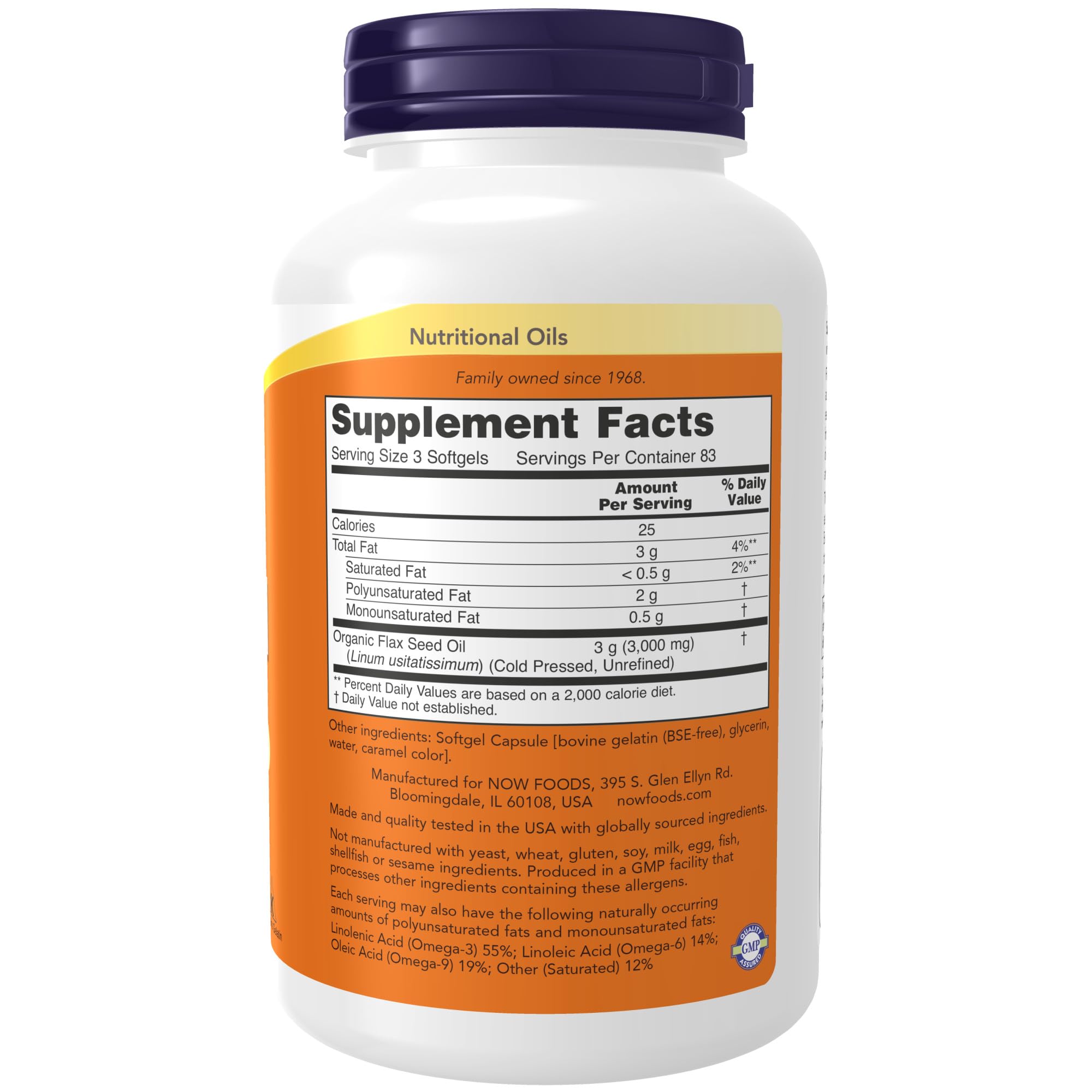 NOW Foods Supplements, Flax Oil 1,000 mg made with Organic Flax Oil, Cardiovascular Support*, 250 Softgels