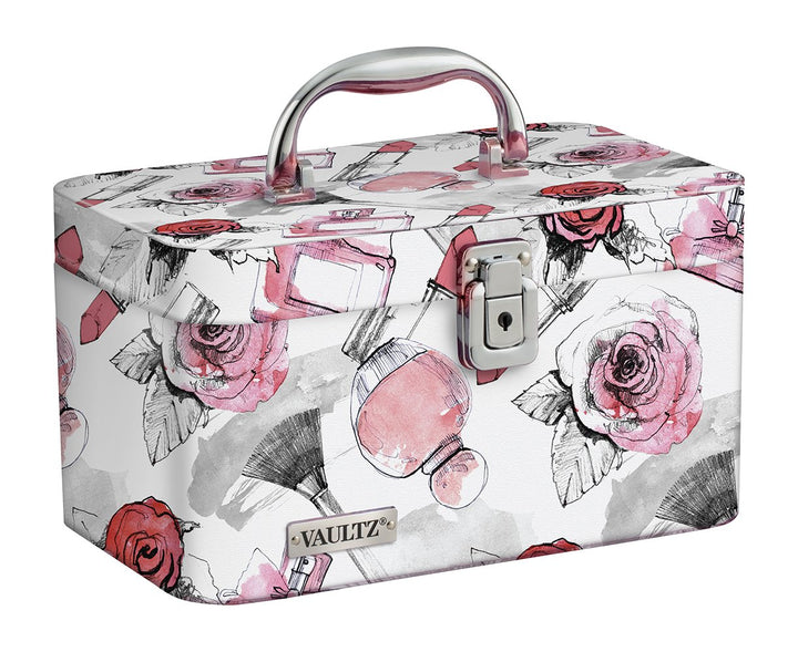 Train Case, Cosmetic Roses: Vaultz Vz03809 Locking Train Case, Makeup Artist Case, Brush Holder and Adjustable Interior, Key Lock and Carry Handle, 10.1 X 6 X 6.2 Inches, Cosmeti