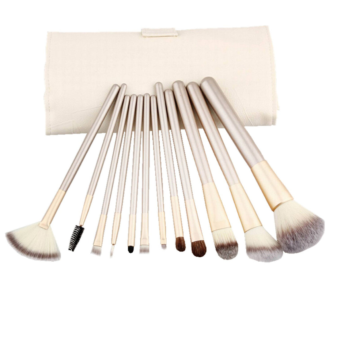 12 Piece Makeup Brushes Set | Horse Hair Professional Kabuki Makeup Brush Set Cosmetics Foundation Makeup Brushes Set Kits With White Cream Colored Case Bag