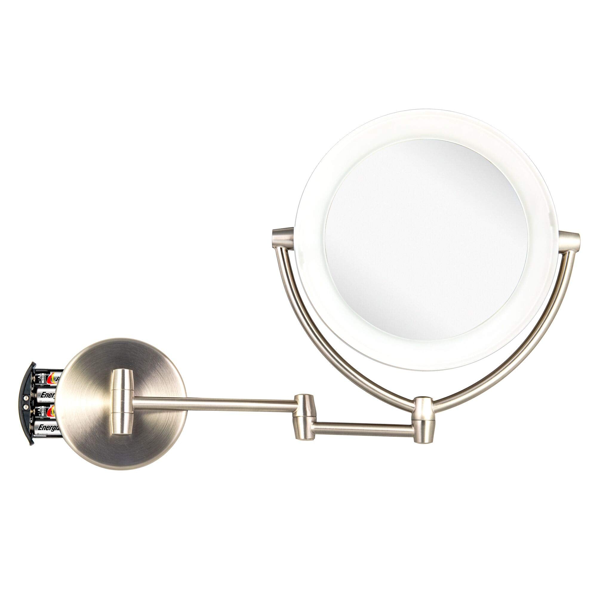 Wall Mount LED Lighted Makeup Mirror, AC Adapter, Battery Operated, 1x/10 Magnification, 3 Touch Tones 17.5ââ‚¬Â Extended by Rucci