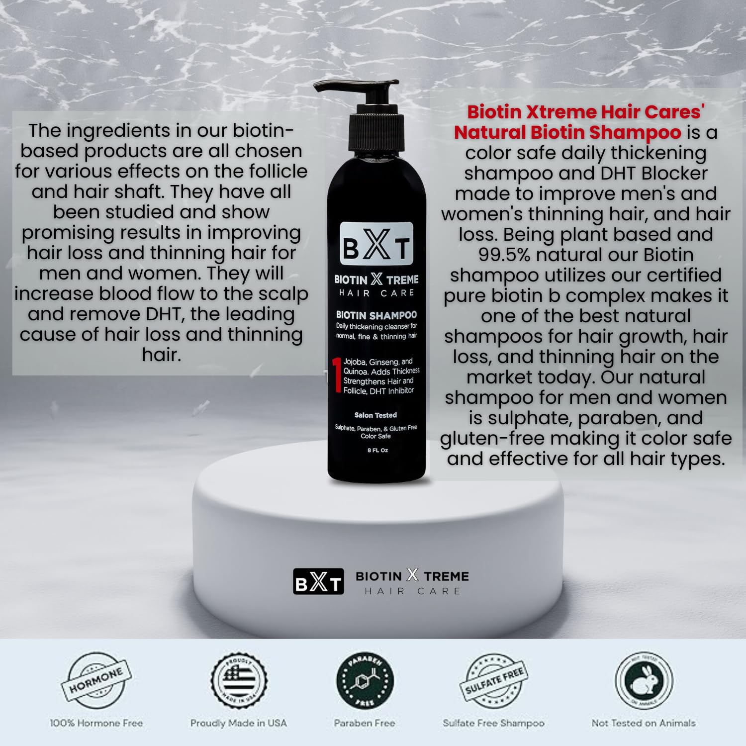 Biotin X Treme Hair Natural Shampoo for Hair Loss & Thinning Hair - Color-Safe, DHT Blocker, Sulfate-Free, Paraben-Free - For Men & Women - Promotes Hair Growth, Strengthens, and Thickens - 8 oz