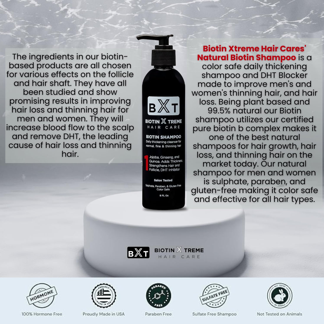 Biotin X Treme Hair Natural Shampoo for Hair Loss & Thinning Hair - Color-Safe, DHT Blocker, Sulfate-Free, Paraben-Free - For Men & Women - Promotes Hair Growth, Strengthens, and Thickens - 8 oz