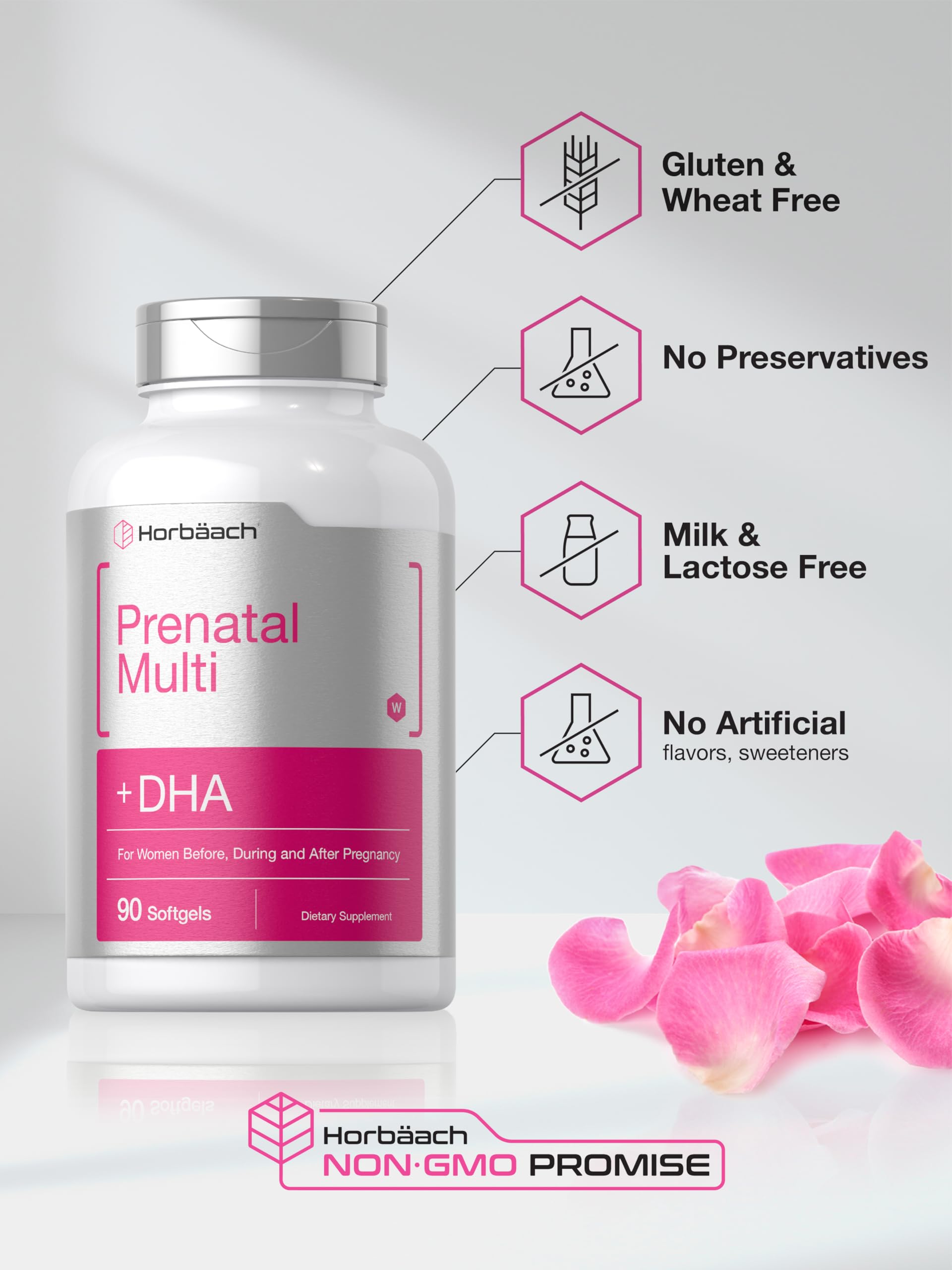 Horbäach Women's Prenatal Multivitamin with DHA, Iron and Folic Acid | 90 Softgels | Non-GMO & Gluten Free