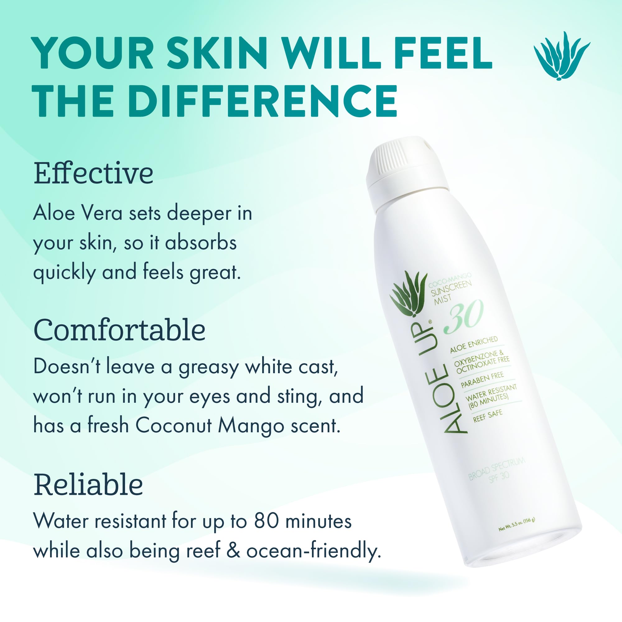 Aloe Up Sun and Skin Care Products White Collection SPF 30 Continuous Spray Sunscreen, White, Coconut-Mango, 6 Ounce