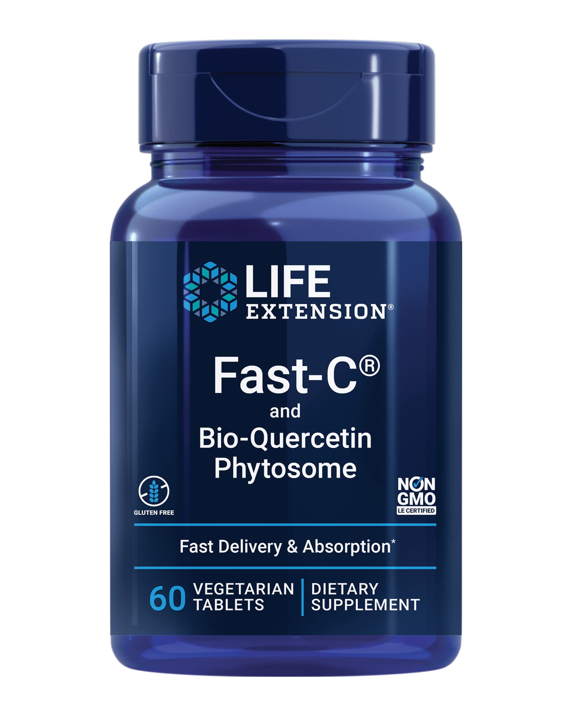 Life Extension Fast-C® and Bio-Quercetin®, Fast delivery and Absorption, Vitamin C, Fenugreek, Immune Support, Magnesium, Gluten-Free, Non-GMO, Vegetarian, 60 Tablets