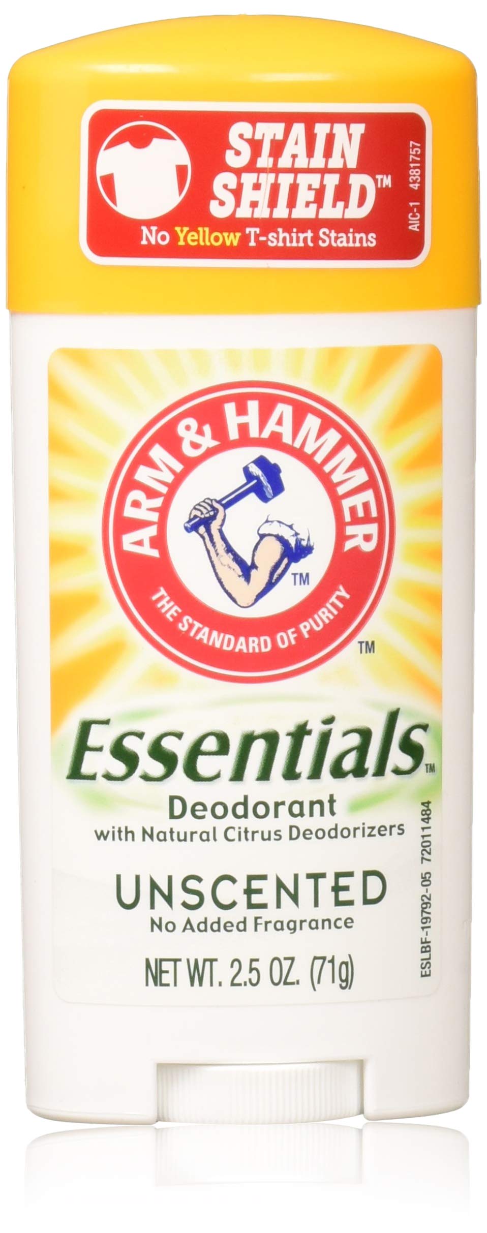Arm & Hammer Essentials Natural Solid Deodorant, Unscented, 2.5 Ounce (Pack of 5)