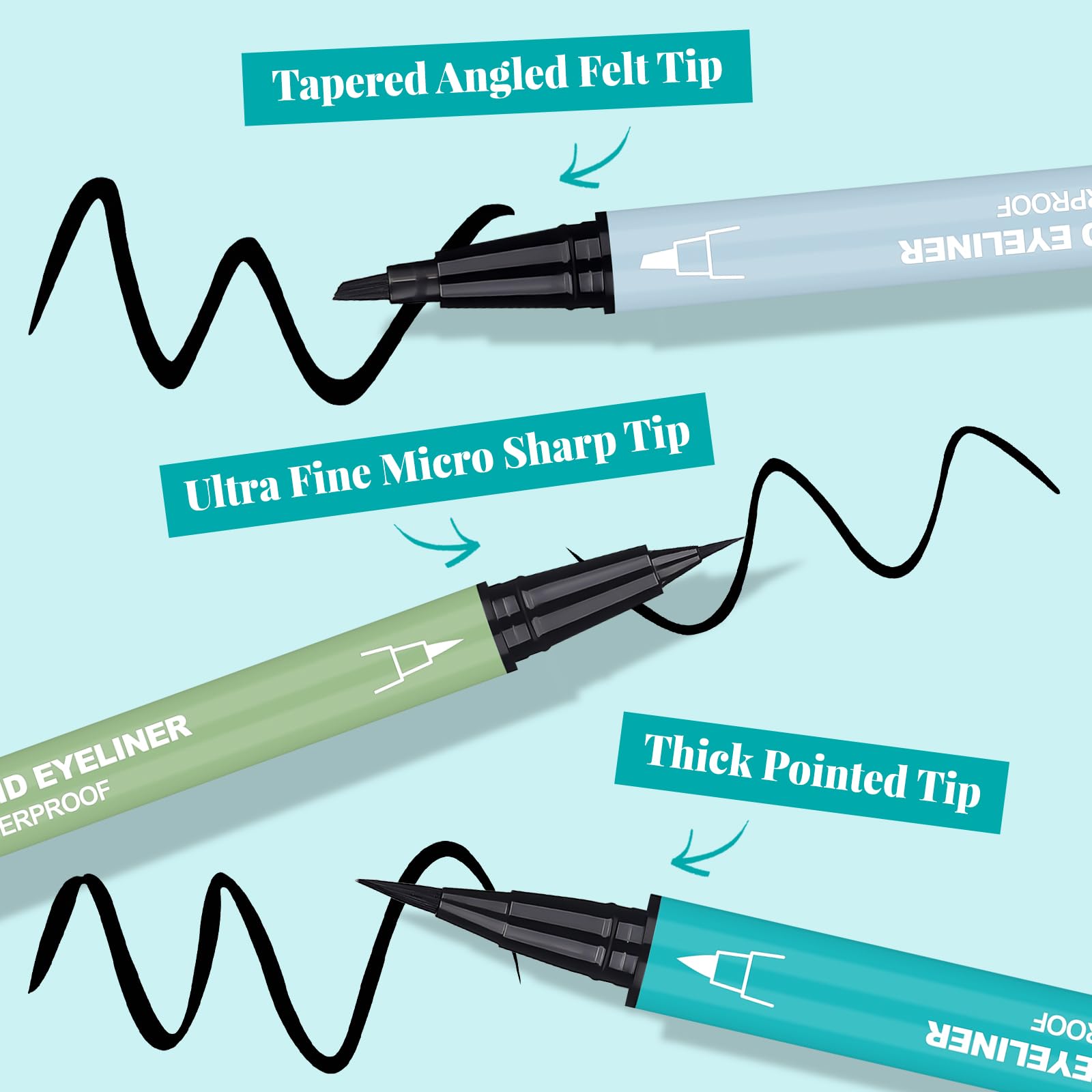 UCANBE 3pcs Black Liquid Eyeliner Kit Included 3 Brush Tip for Ultra Precision, Quick Drying, Smooth Glide, Smudge-Resistant, Waterproof Pigmented Up To 24 Hours Liquid Liner Eye Makeup Set