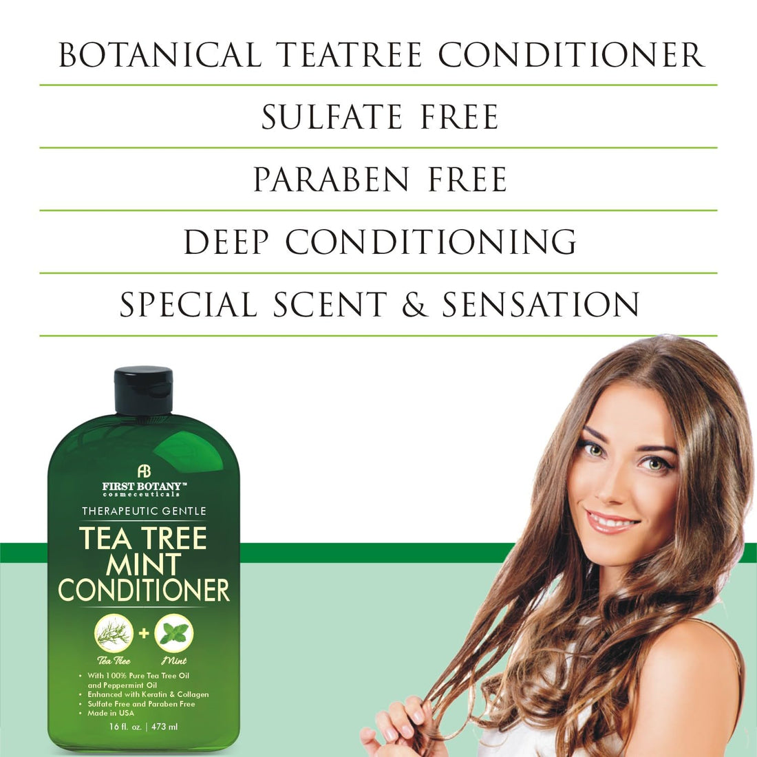 First Botany, Tea Tree Oil Conditioner 16 fl oz - Anti Dandruff Natural Oil conditioner For Dry Itchy & Flaky Scalp - Sulfate Free Paraben Free Cleanser - Prevents Head Lice & Thinning
