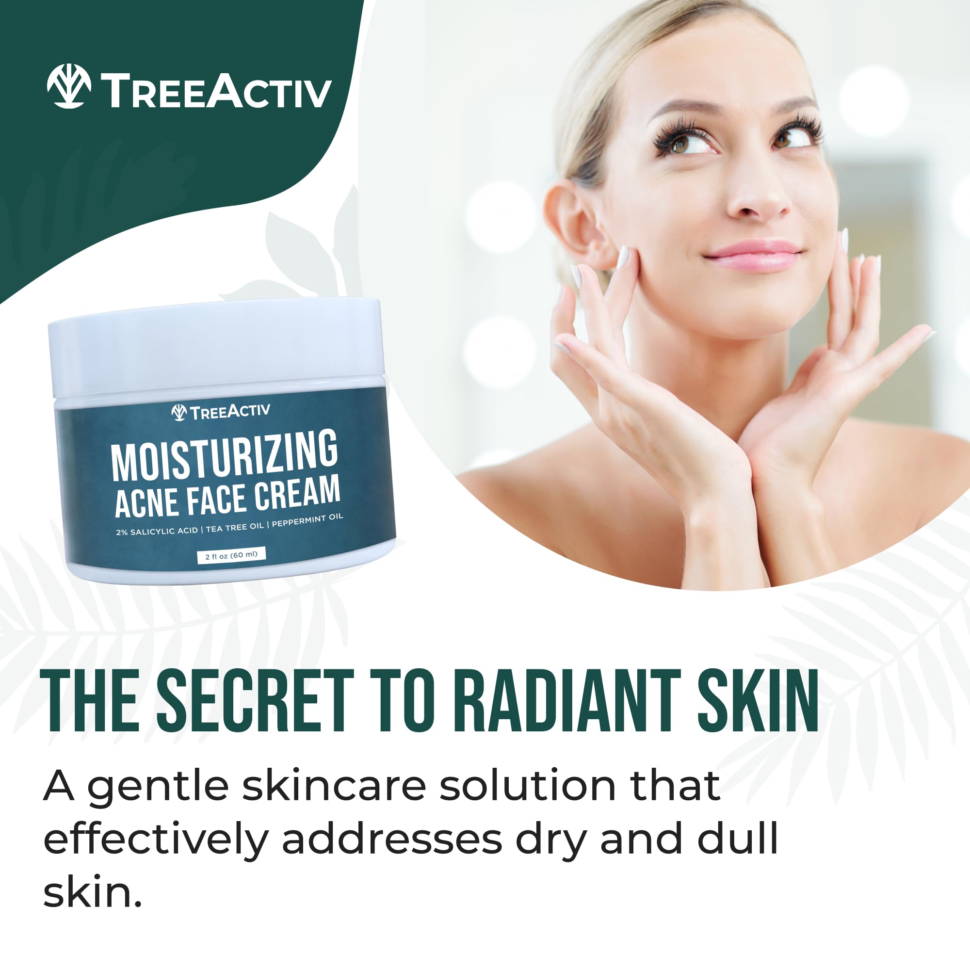 TreeActiv Acne Cream Original Formula, 2 fl oz, 2% Salicylic Acid Face Moisturizer for Oily Skin, Skin Care Acne Formula for Cystic Acne Treatment, Hydrating Face Moisturizer for Acne Prone Skin