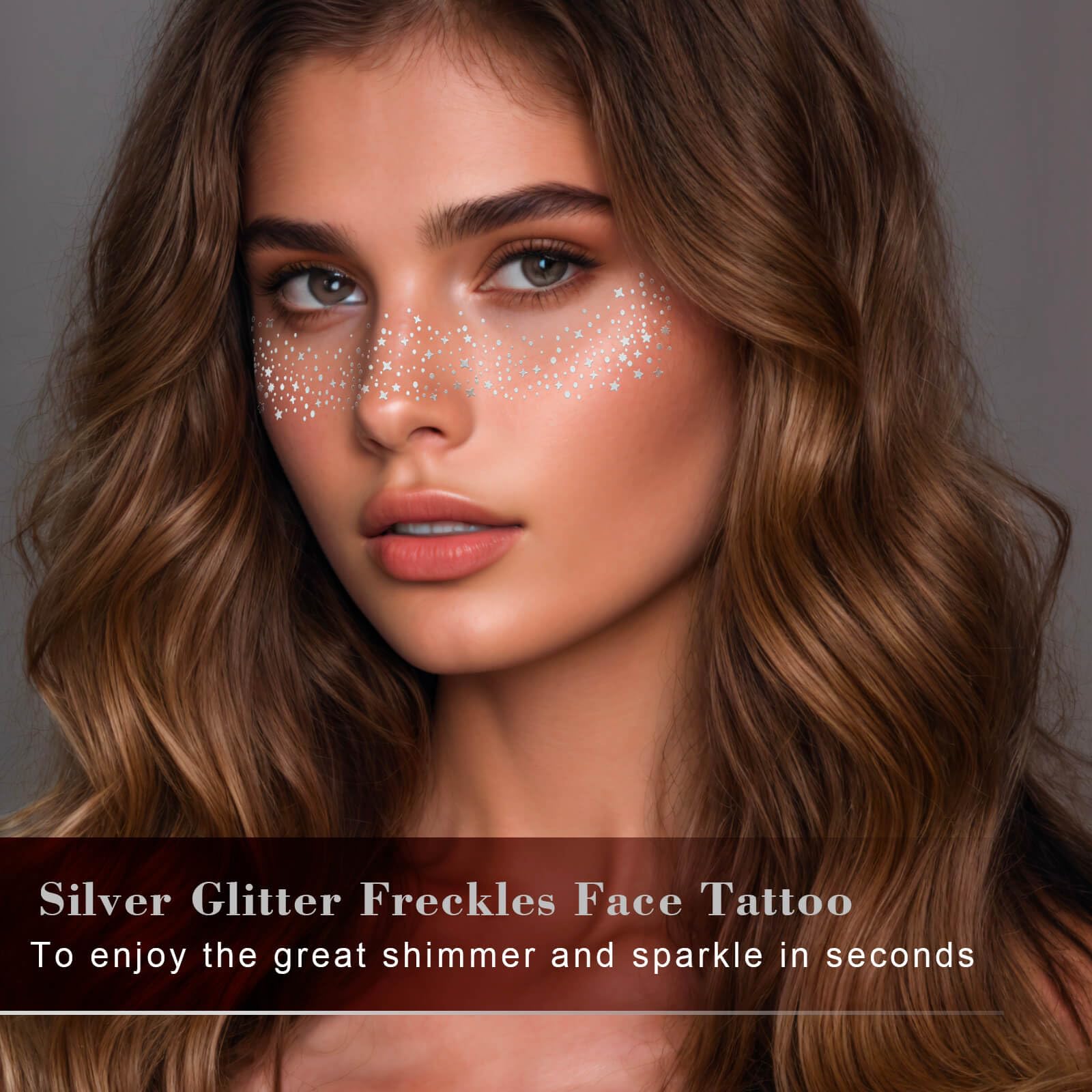 MEICOLY Silver Face Glitter,Glitter Freckles Face Tattoo for Women and Kids,Sparkle Makeup Patches,Sparkle Freckles Speckles Patches,Silver Glitter Freckles,6 Count