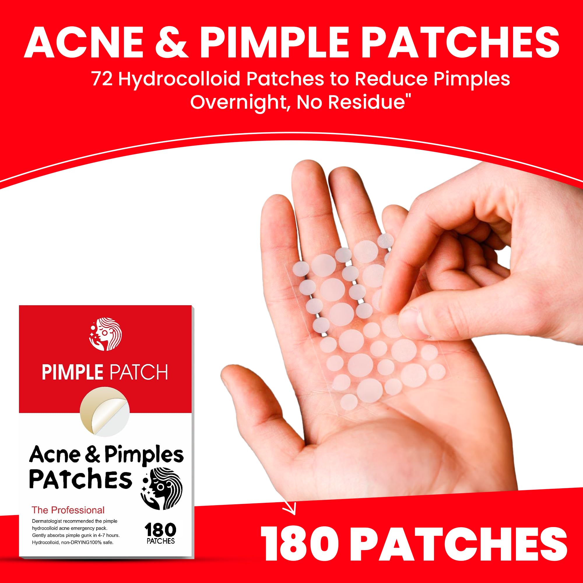 Acne & Pimple Patches – Profeccional Hydrocolloid Acne Patches for Fast Blemish & Zit Removal | Pimple Spot Treatment for Face & Skin | Vegan, Cruelty-Free | 180 Count