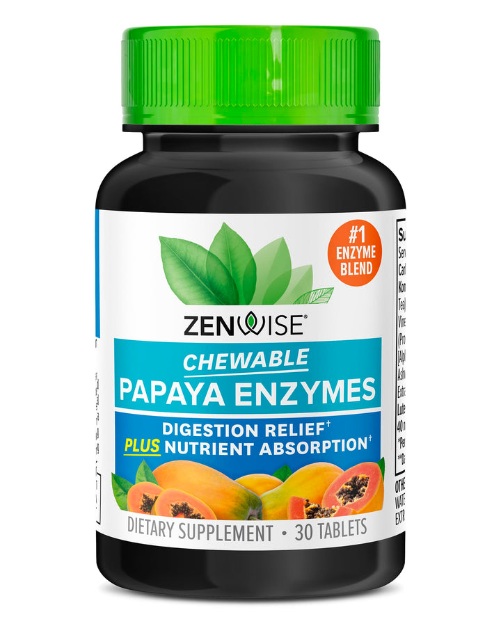 Zenwise Health Papaya Enzymes Chewable with Digestive Enzymes and Bromelain for Digestive Health and Bloating Relief for Women and Men, Enzymes for Digestion and Gut Health - 30 CT