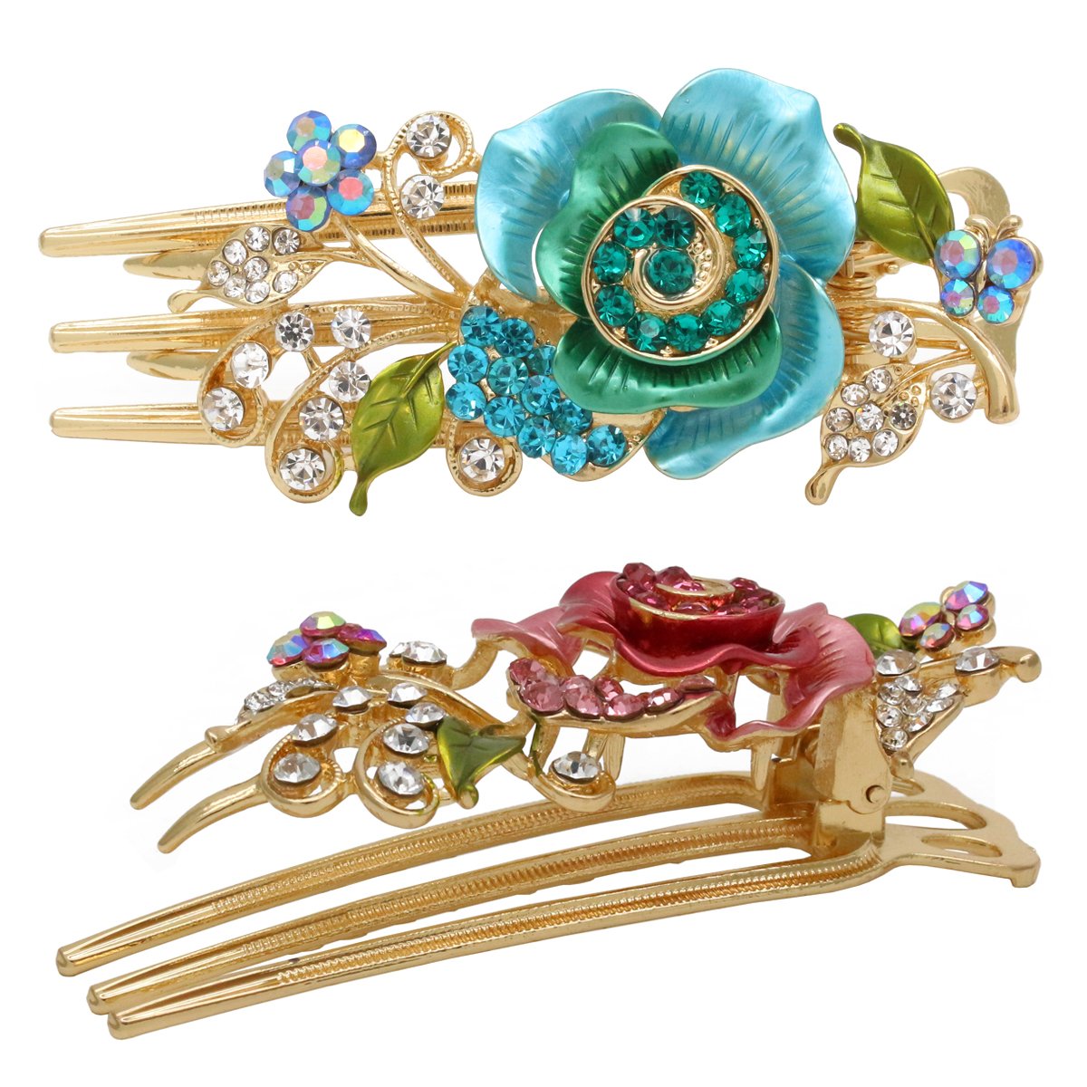 Fashion & Lifestyle Set of 2 Metal Alloy Alligator Sectioning Clips for Women and Girls - Pretty Strong Clamp Hair Pins Non-Slip Hair Grips Accessories for Thick Hair, Blue and Pink