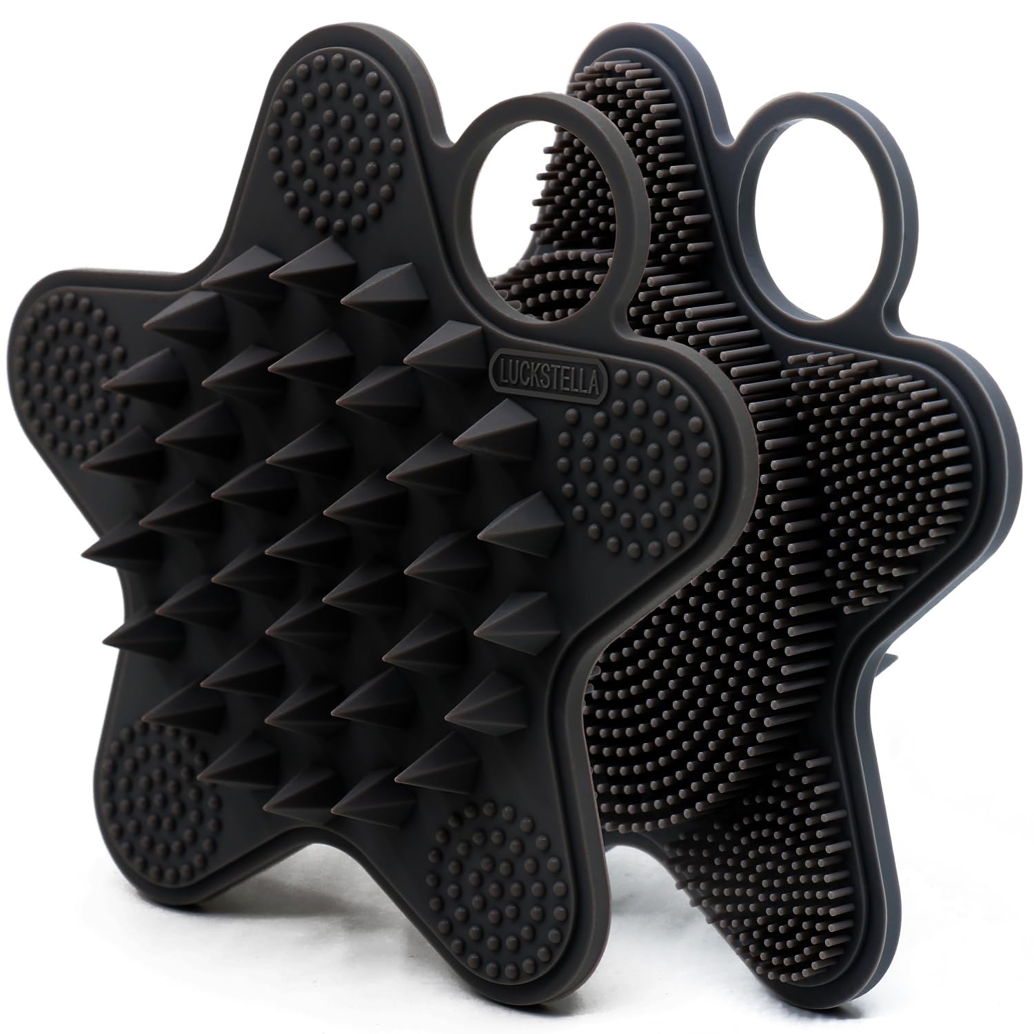 LUCKSTELLA Dual-Sided Silicone Body Scrubber, Soft Loofah Shower Brush for Sensitive Skin, Eco Friendly Shower Scrubber for Body, Silver and Zinc-Infused Silicone Body Brush for Showering (Black)