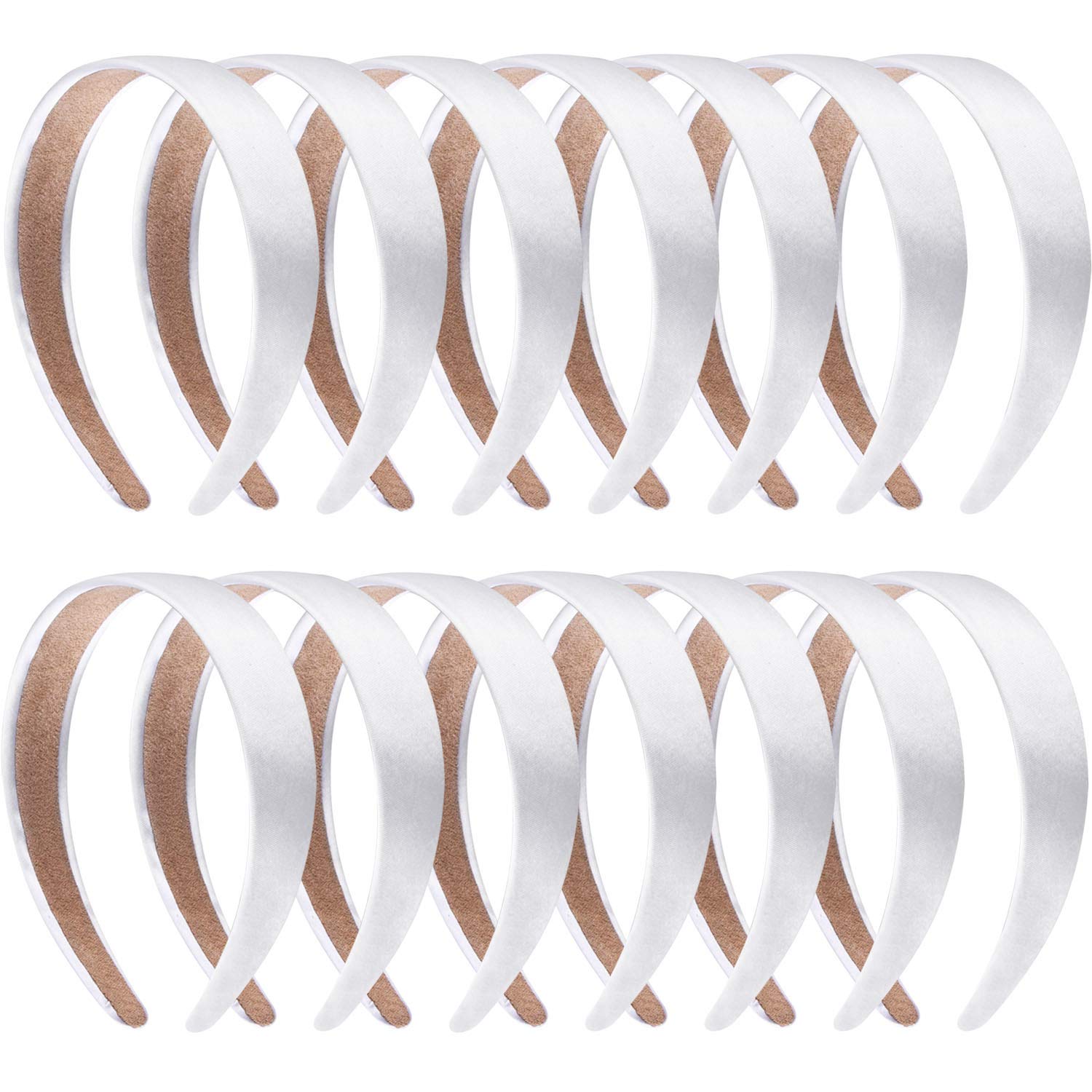 SIQUK 14 Pieces Satin Headbands White Ribbon Headband 1 Inch Plain DIY Hair Bands for Women and Girls: White